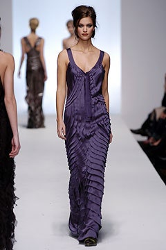 purple silk pleated gown
