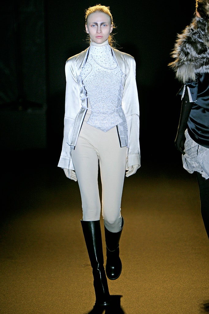 white fitted top beige slim pants