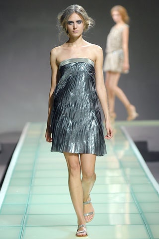 gray silk strapless pleated dress