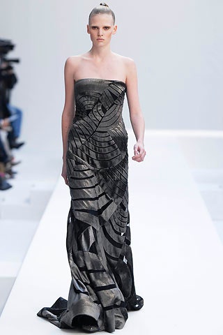 black silk strapless gown
