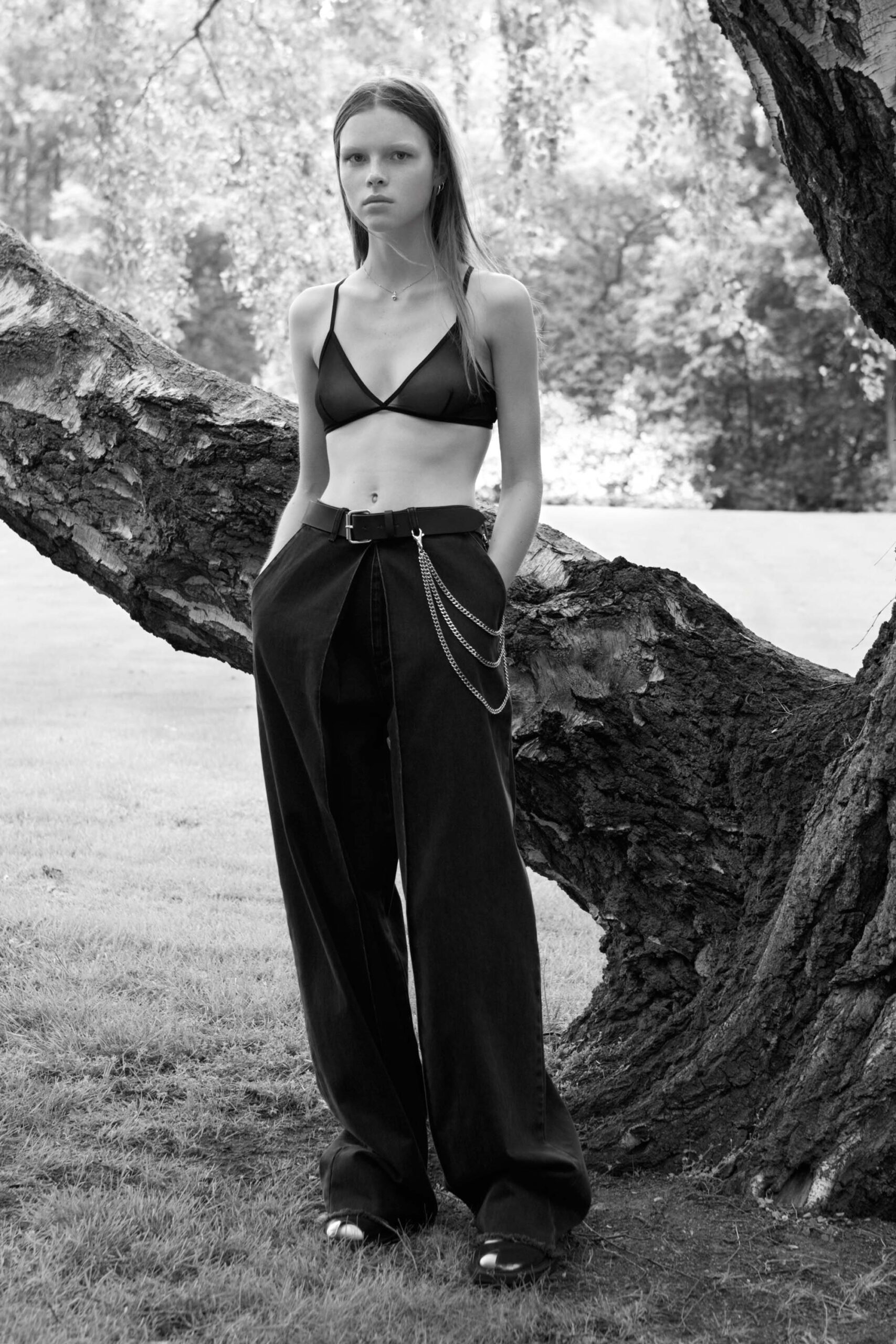 black fitted top and relaxed pants