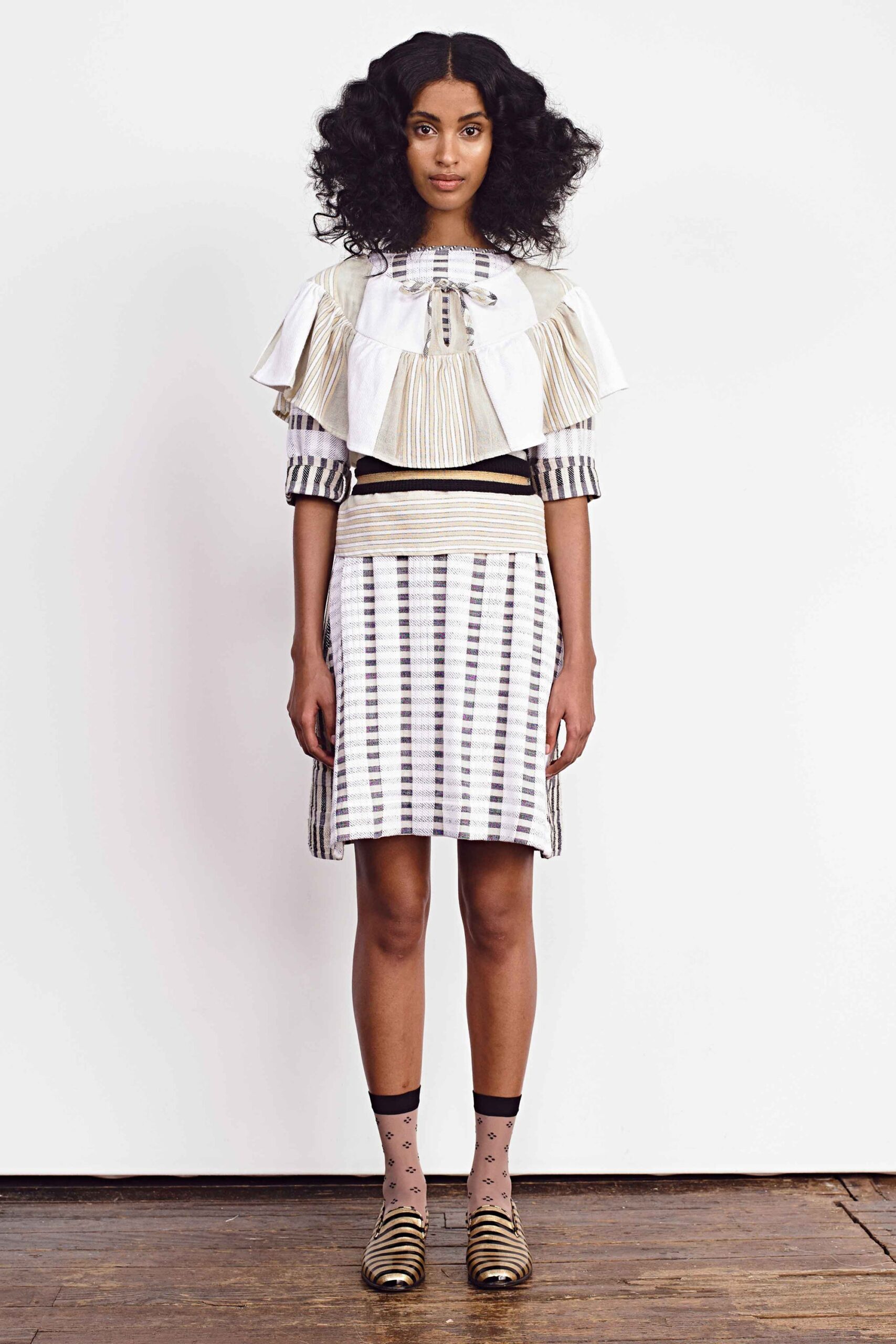 white and black striped mini dress