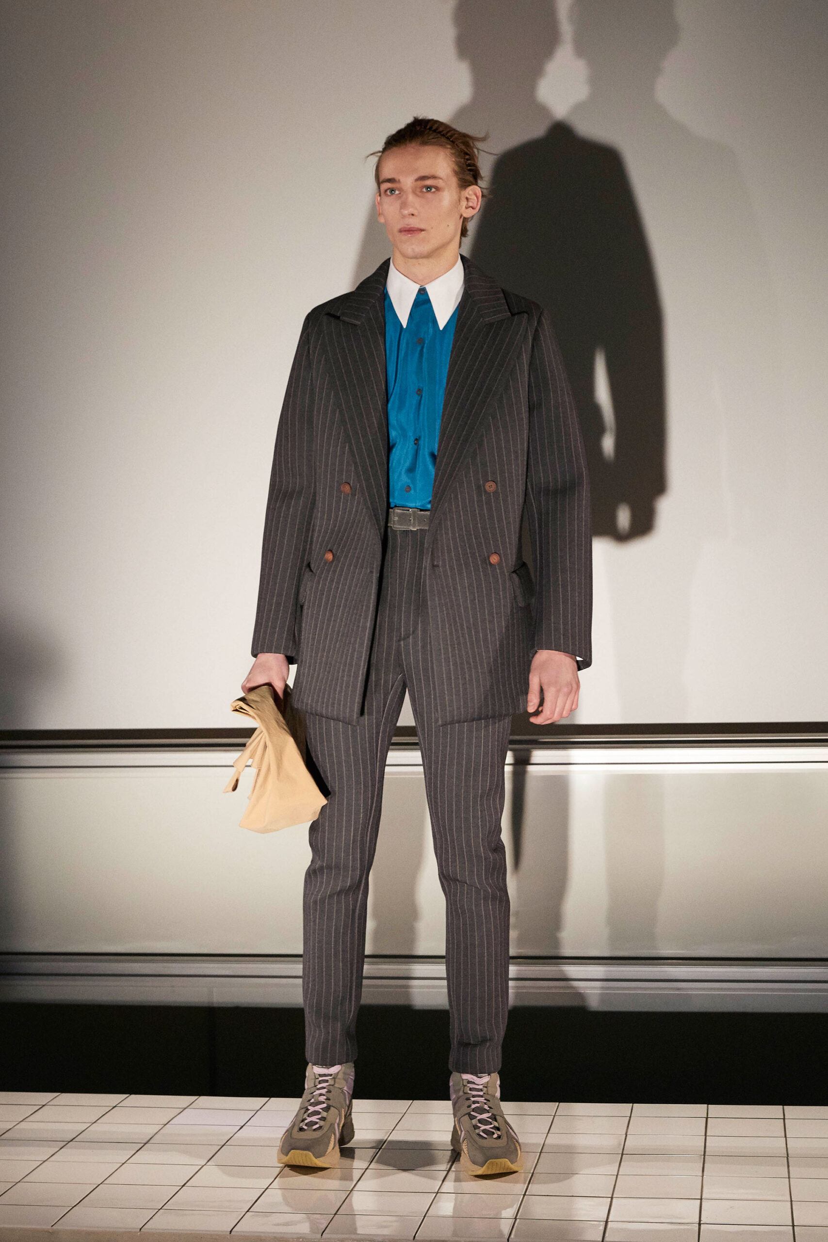 gray striped tailored suit