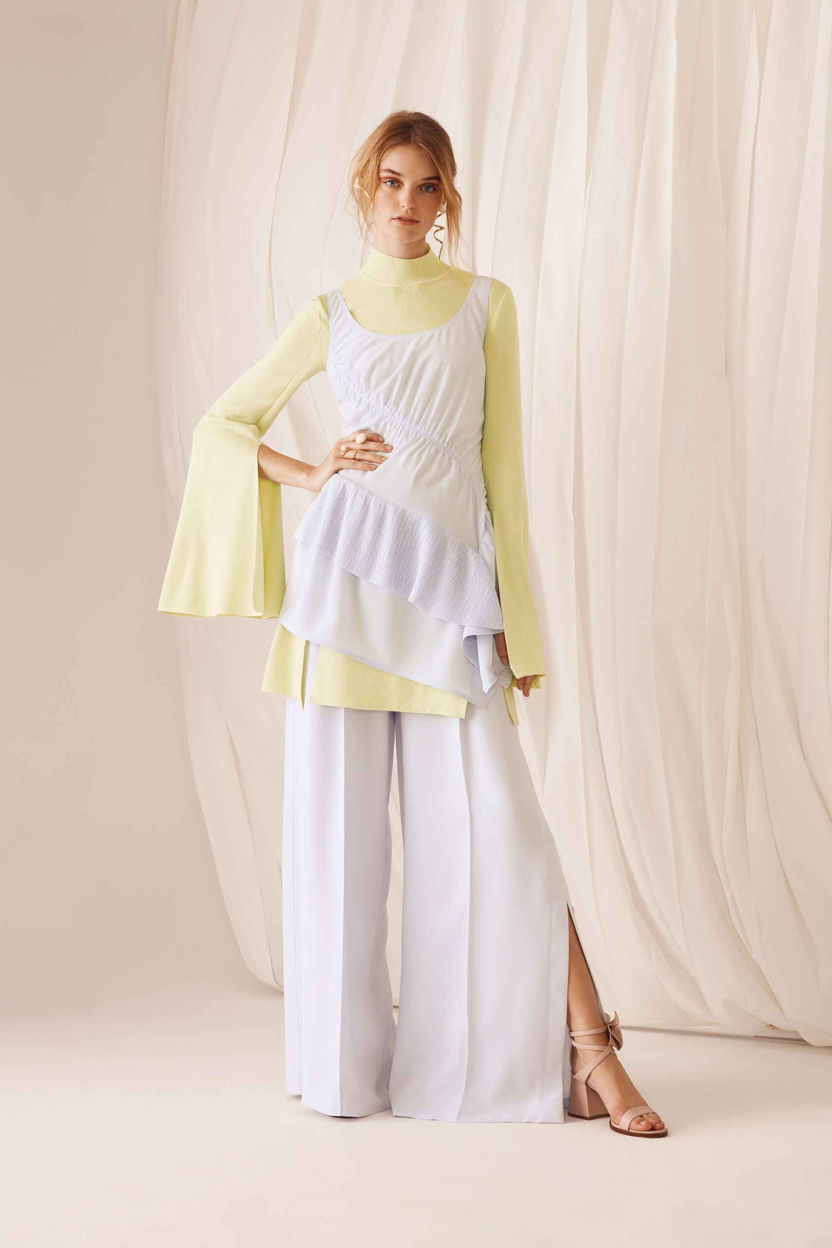 blue slit relaxed wide-leg pants