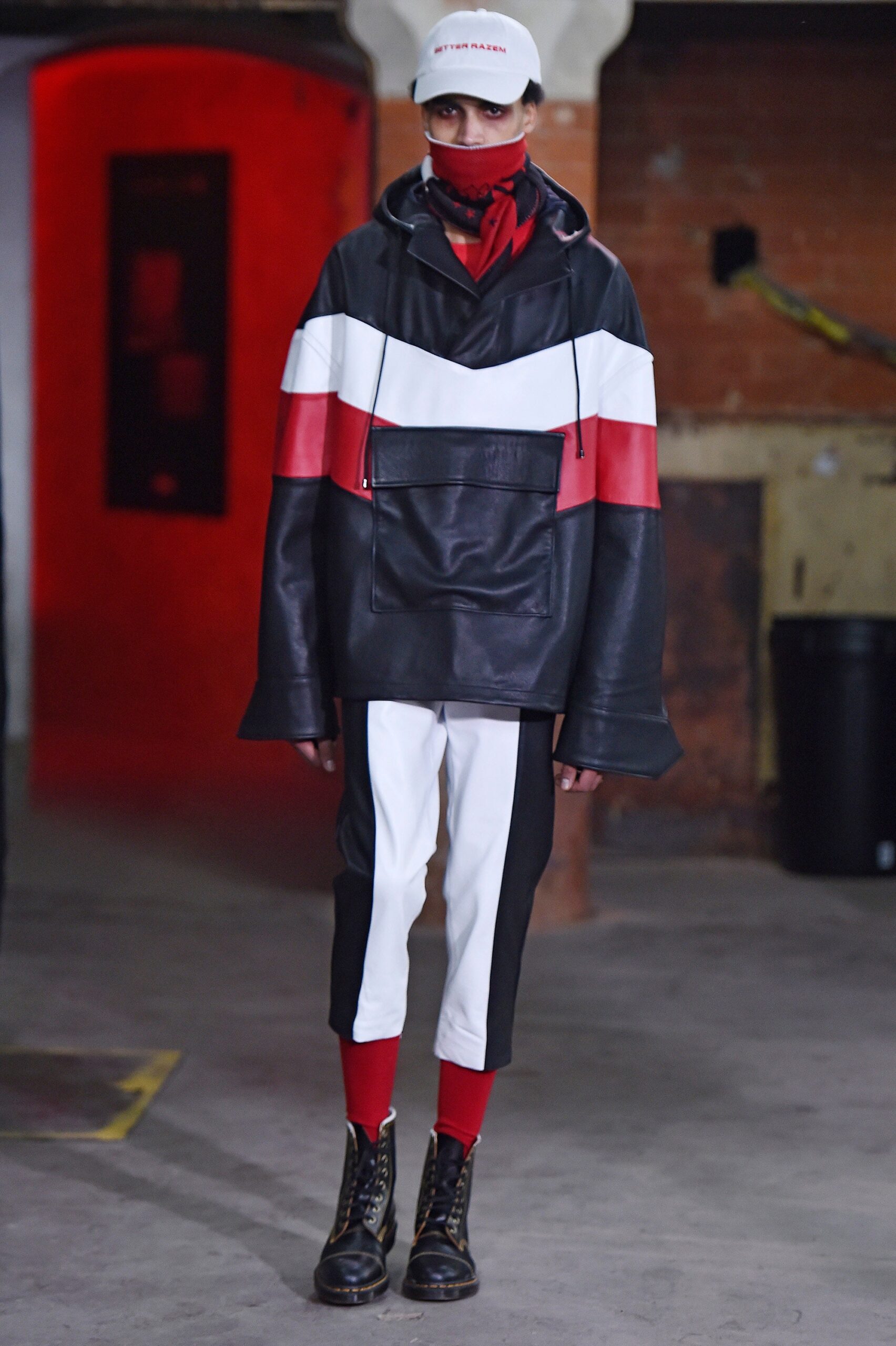color-blocked leather hoodie and cropped pants