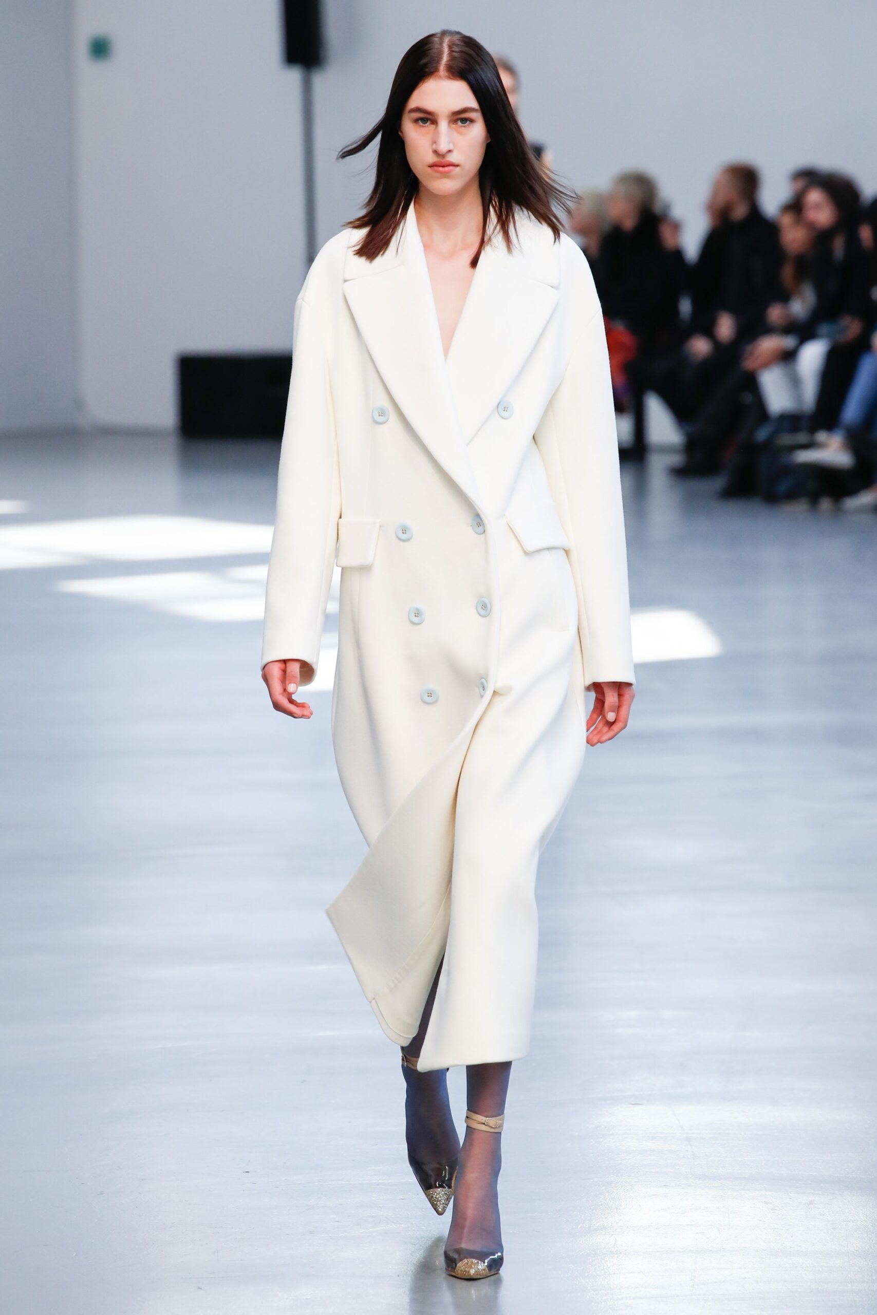 fitted white wool coat