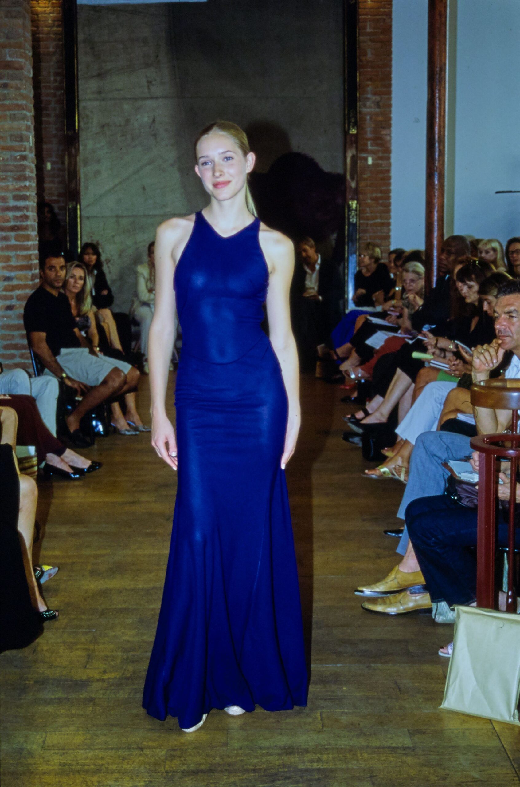 blue silk fitted gown
