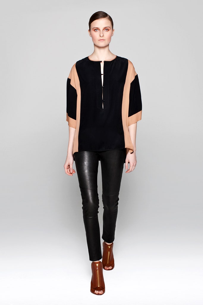 relaxed black beige top with fitted pants