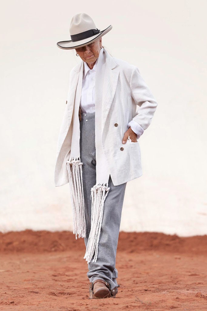 white jacket with gray pants