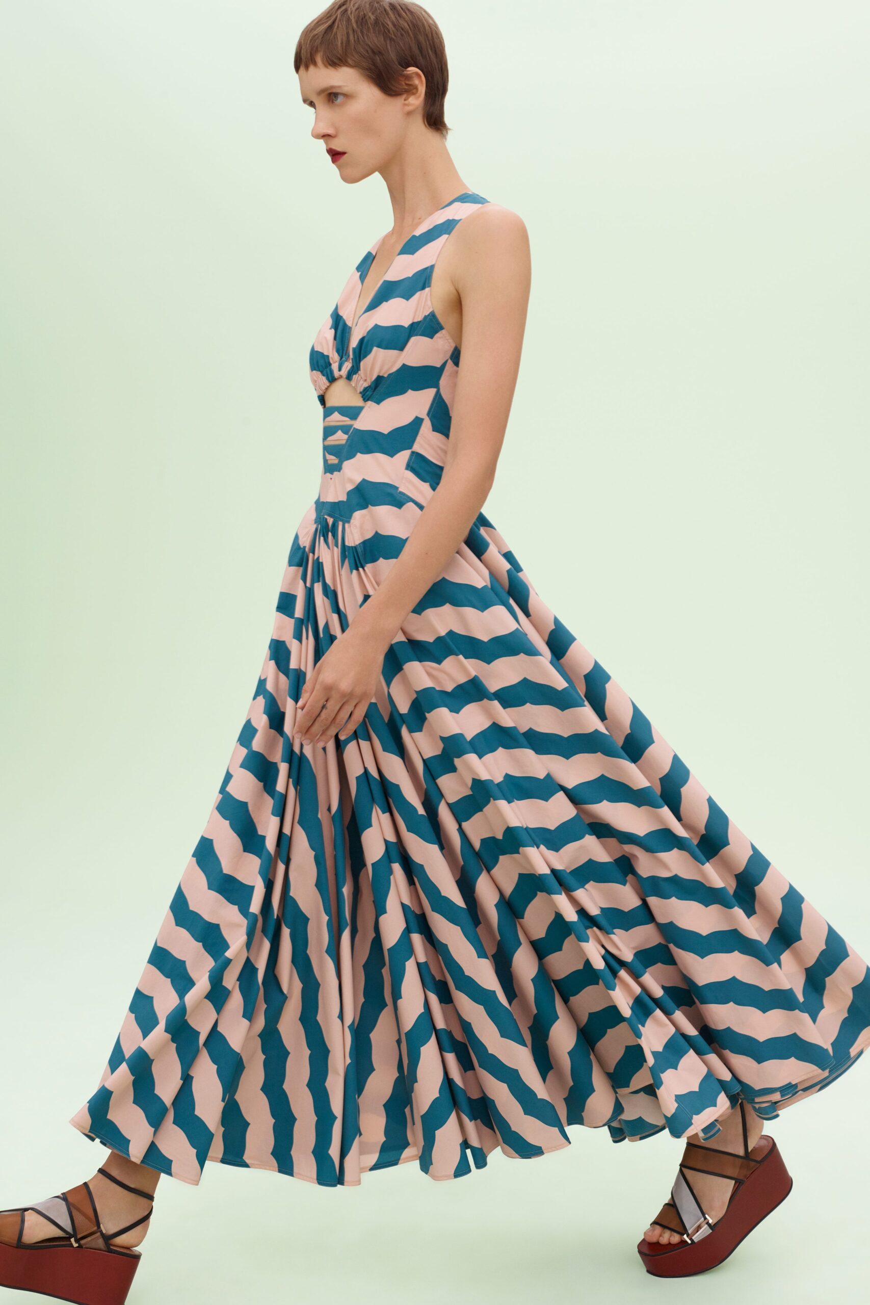 pink and blue printed maxi dress