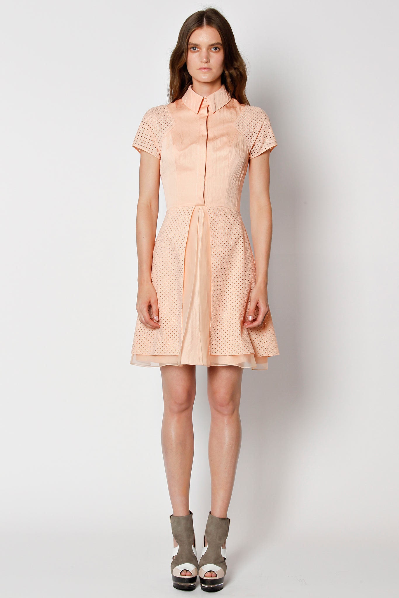 pink fitted collared dress