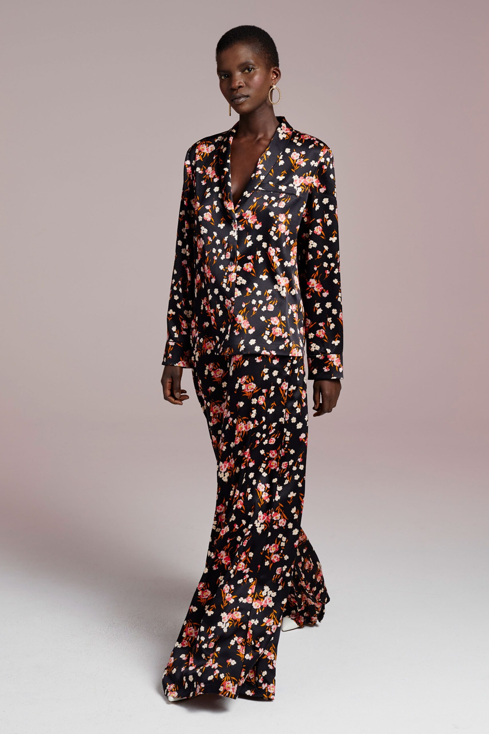 black floral silk maxi dress