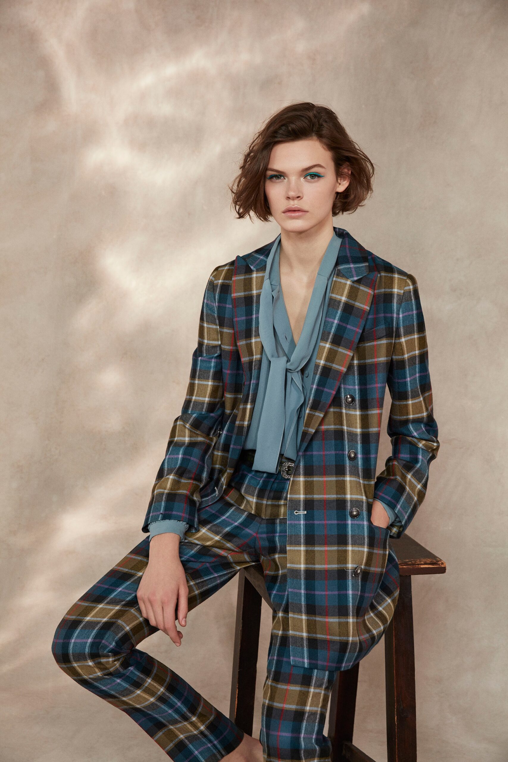 tailored blue and green checked suit