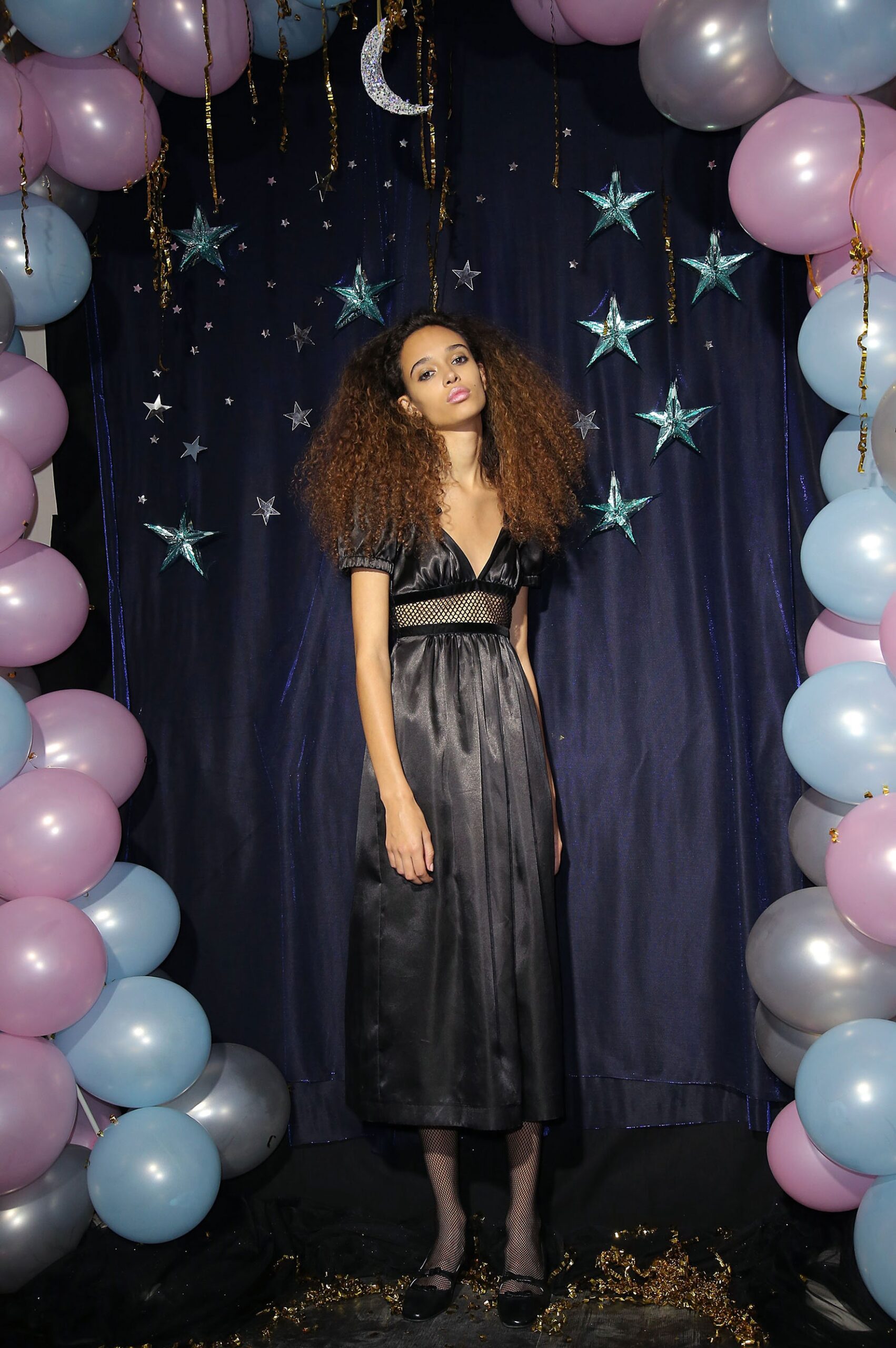 black silk short-sleeve dress