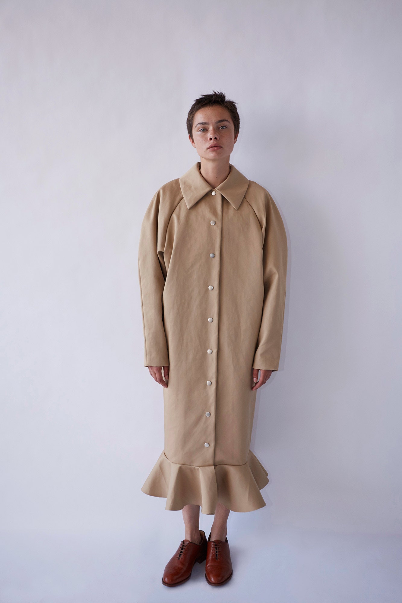 beige leather relaxed dress