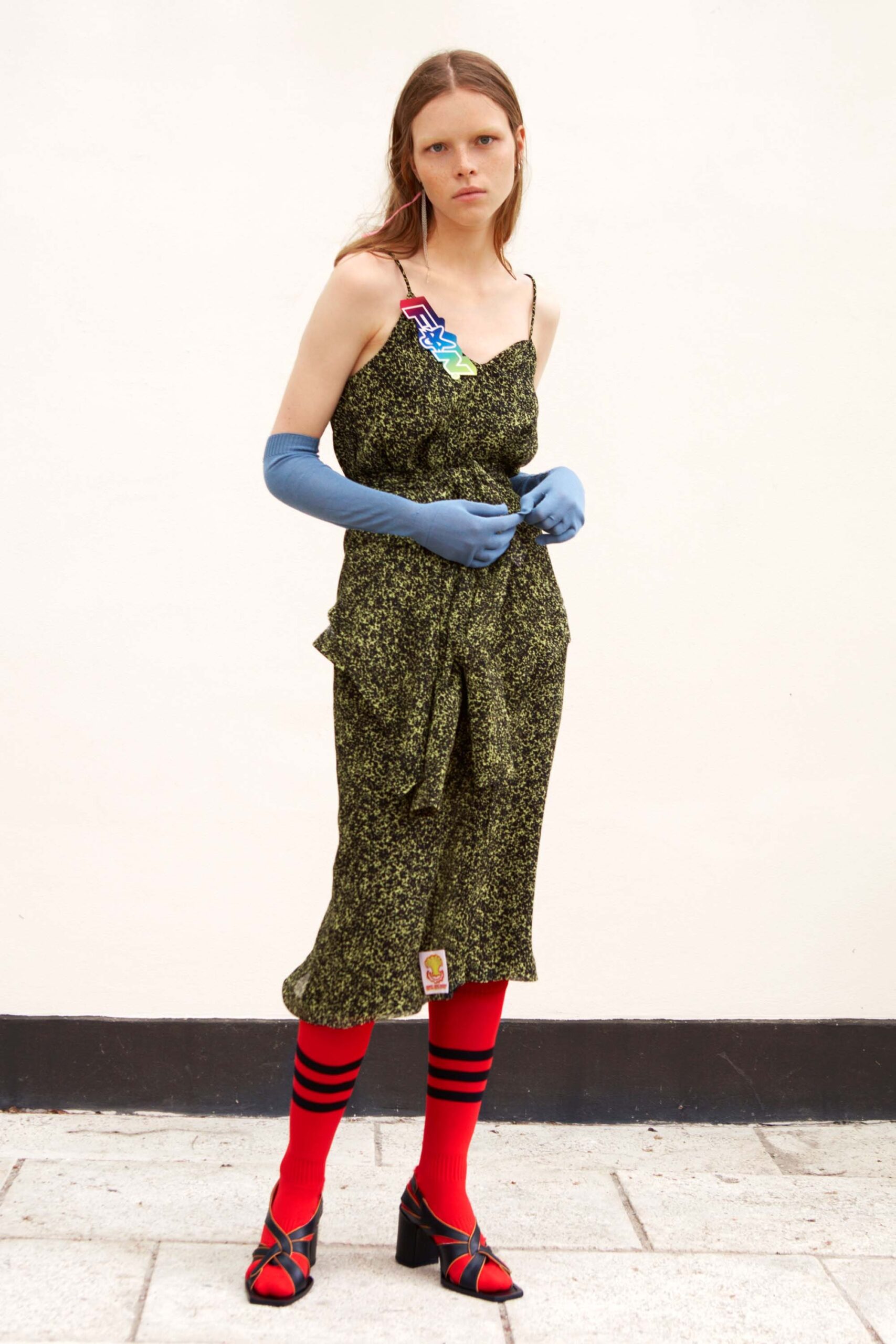 fitted green black midi dress