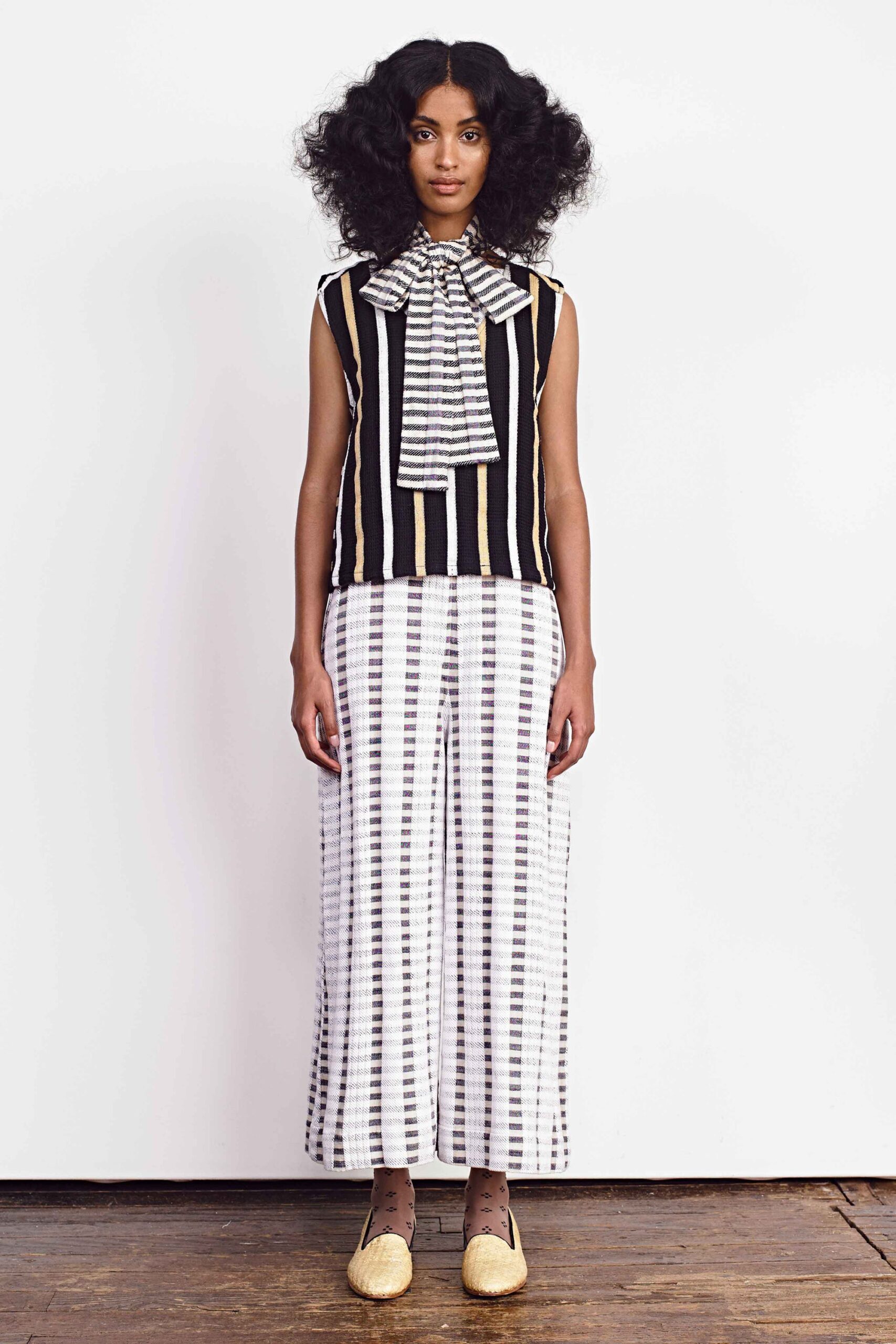 striped sleeveless top and wide-leg pants
