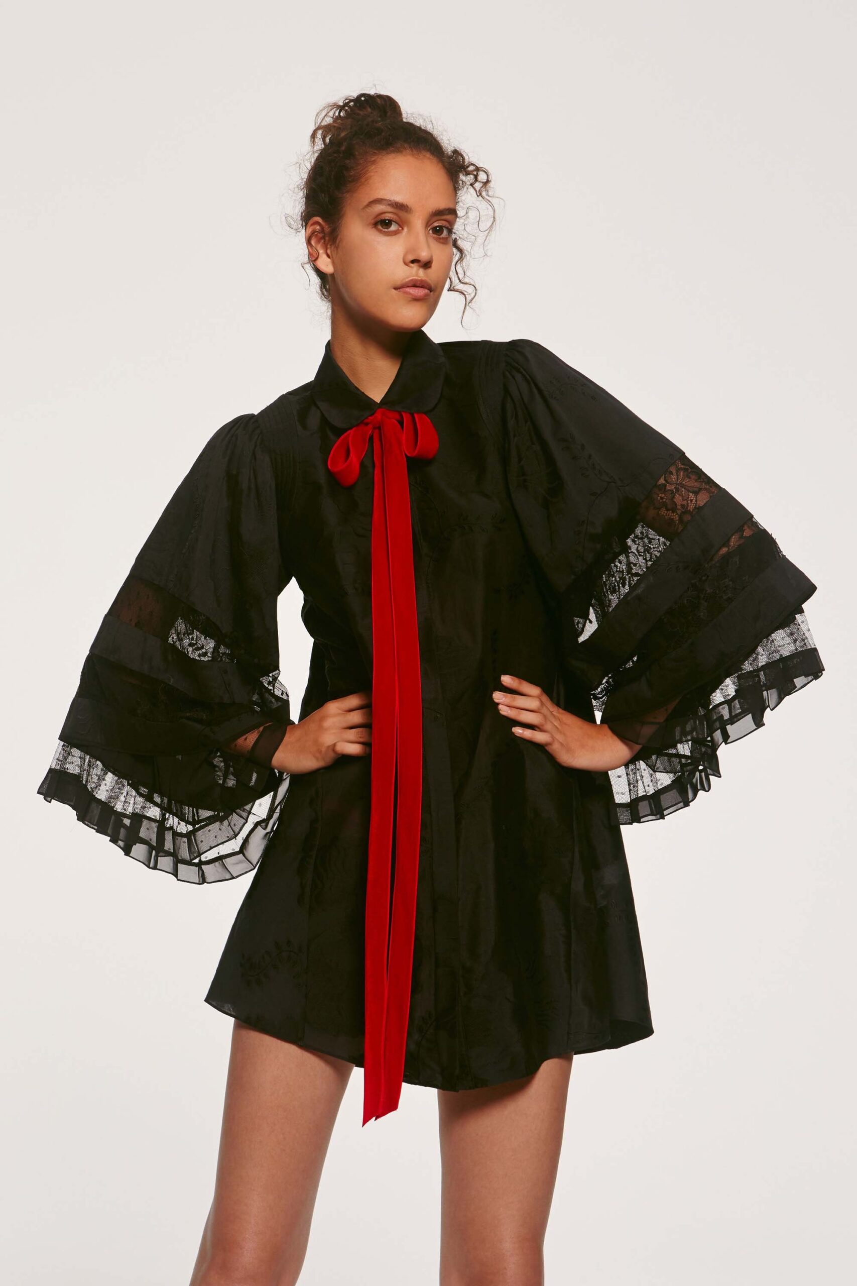 black ruffled collared dress