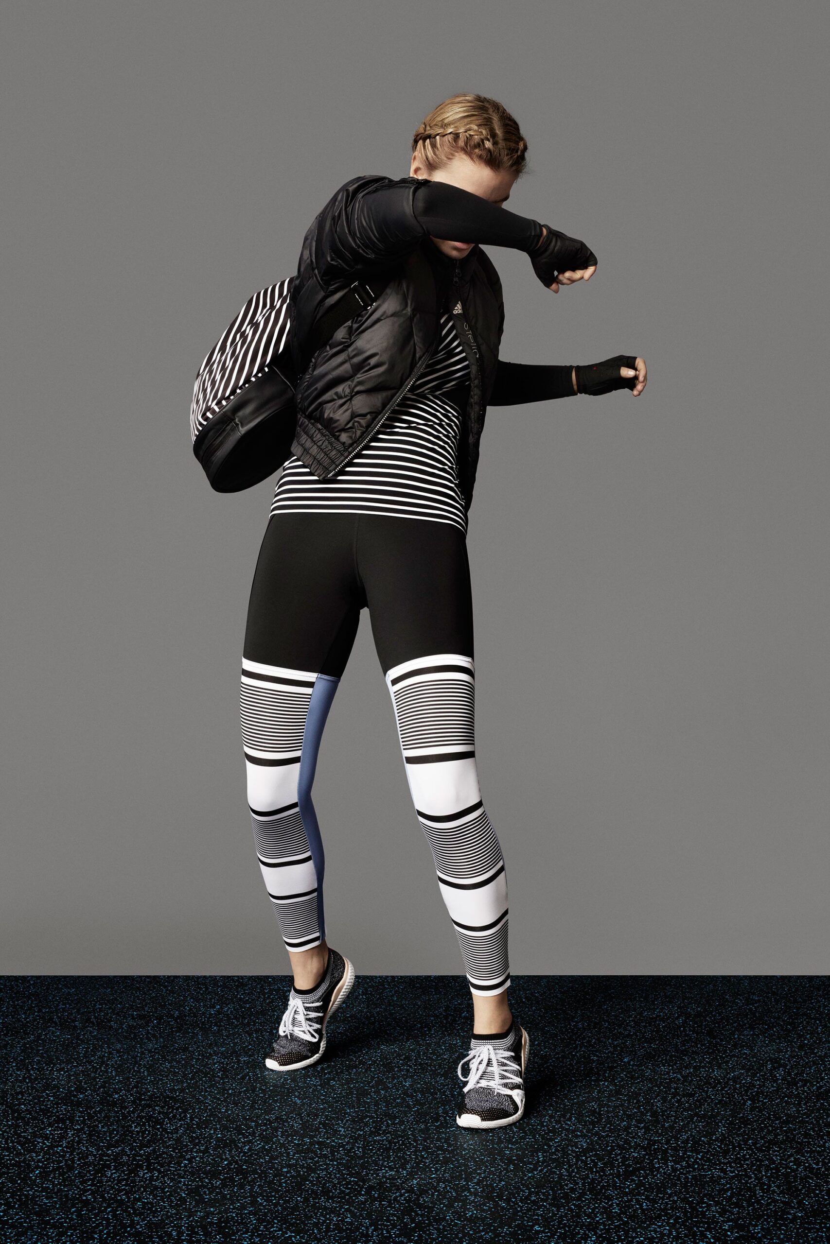 black jersey fitted striped leggings