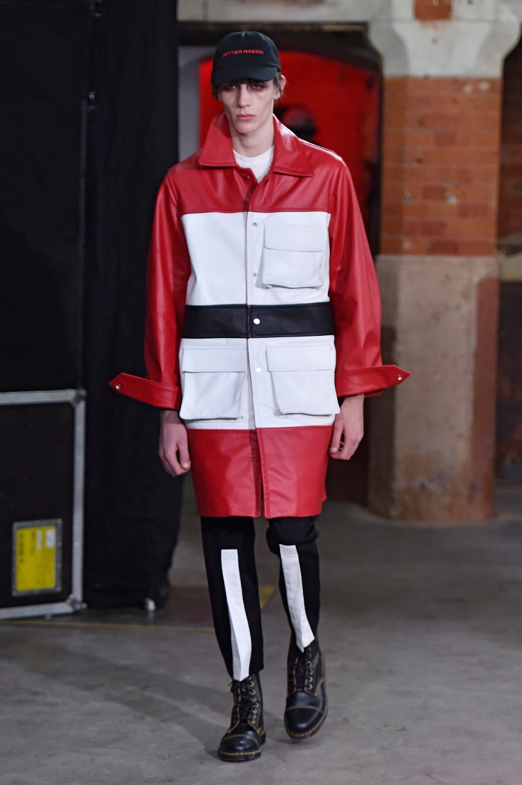 red leather coat with pockets