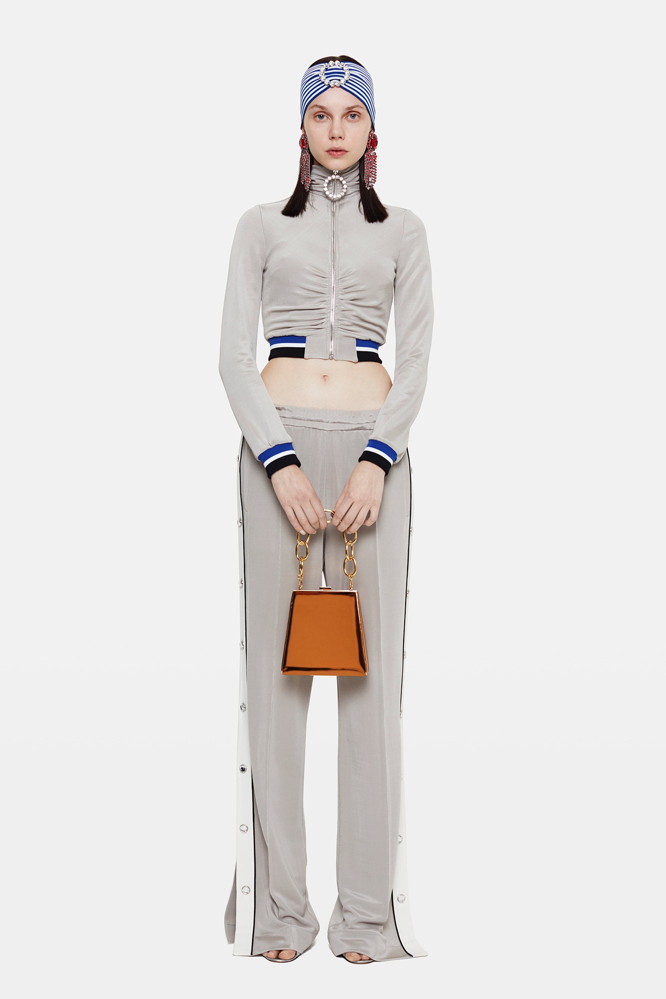 gray fitted top and pants