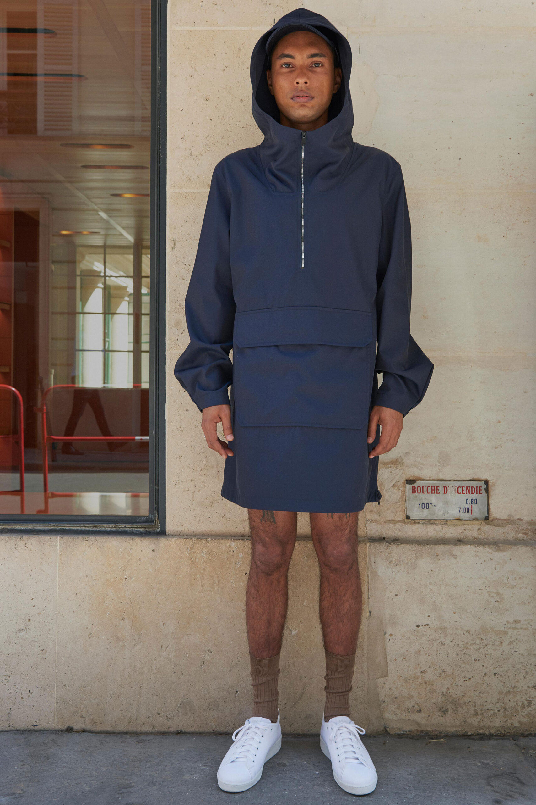 blue cotton hooded dress