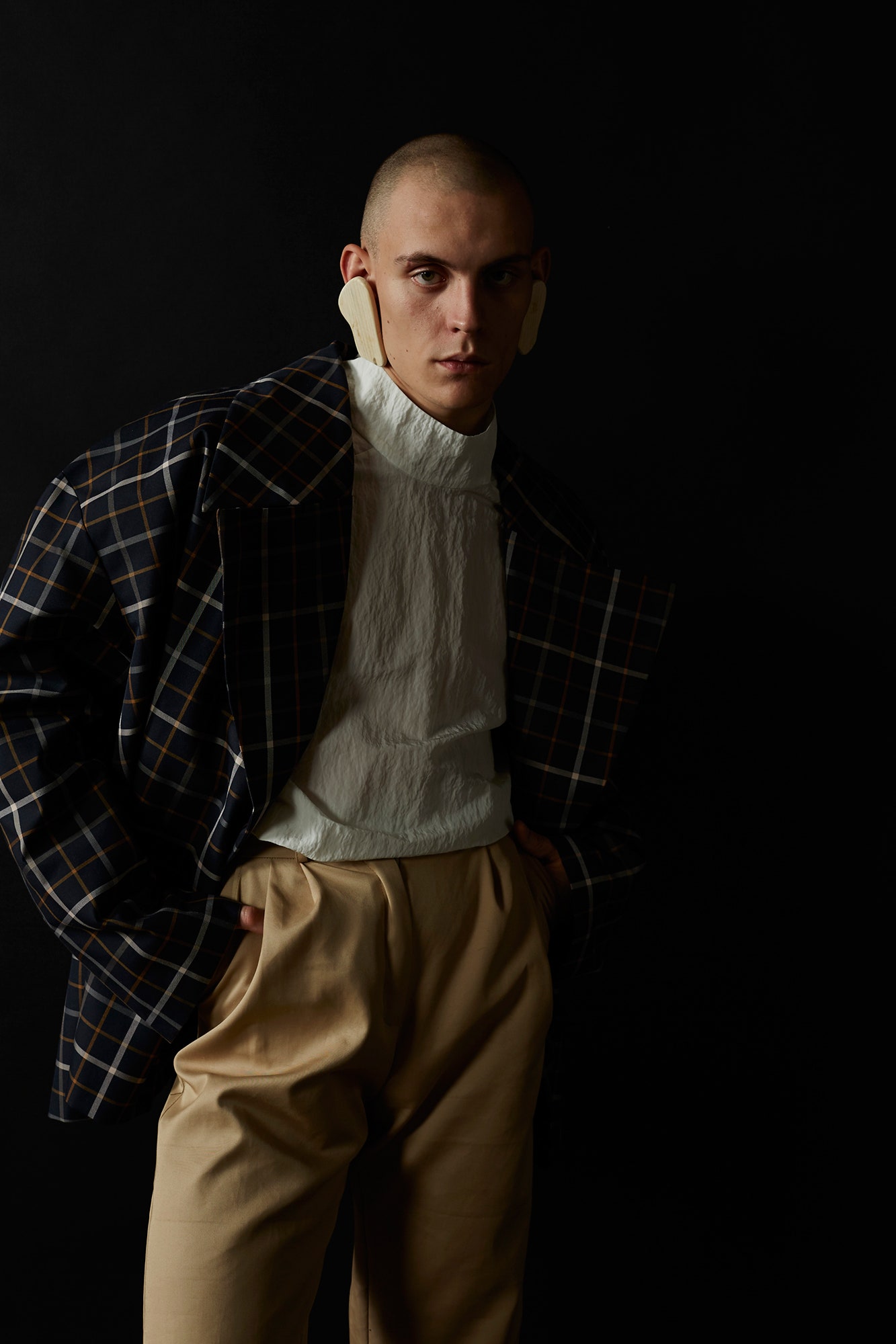 structured checked jacket with fitted top