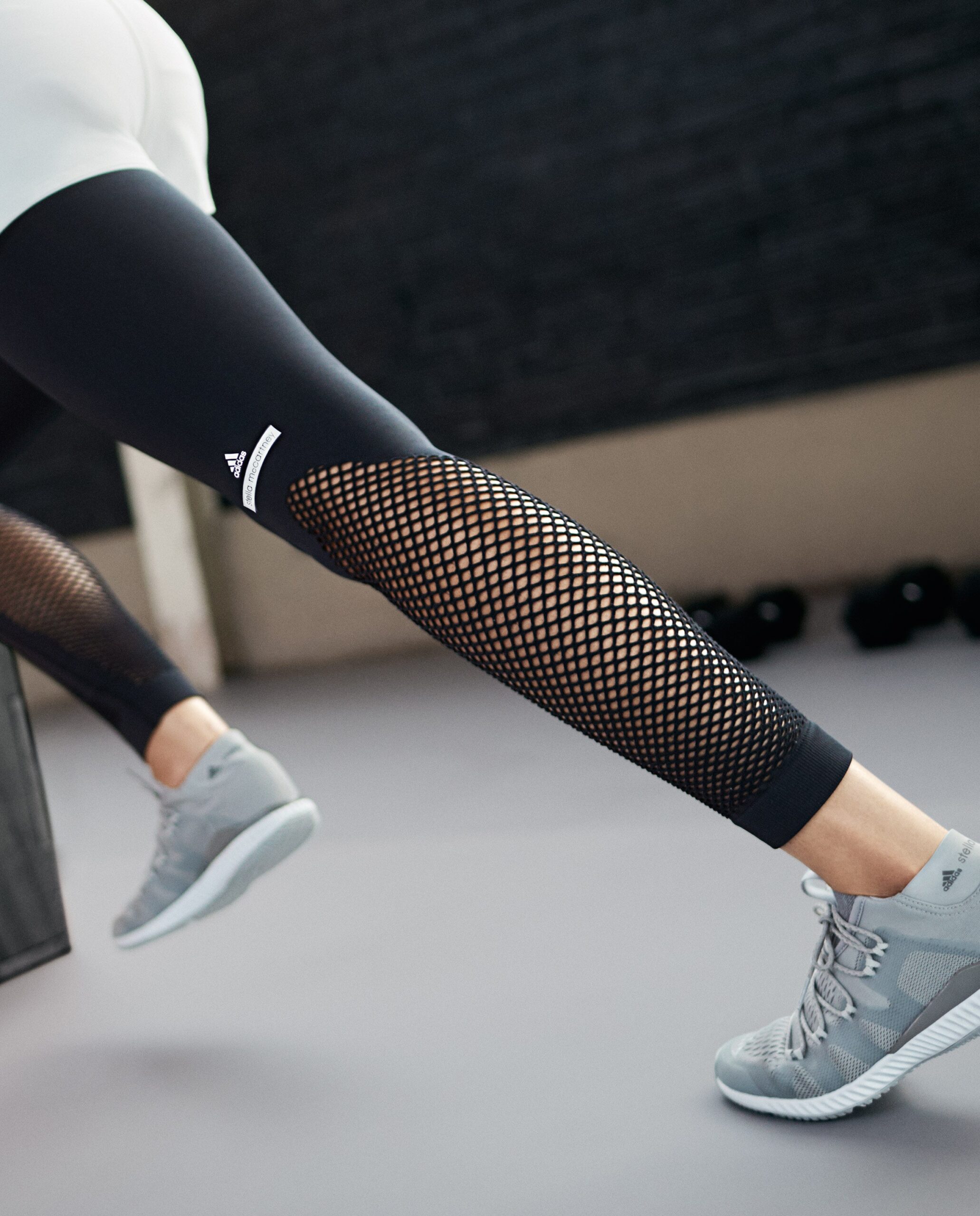 black fitted leggings with mesh