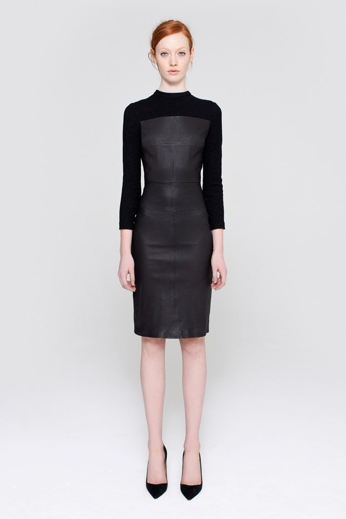 black leather fitted dress