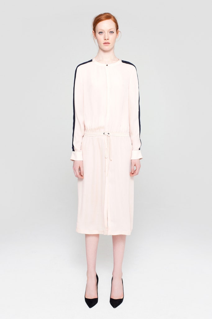 pink silk long-sleeve dress