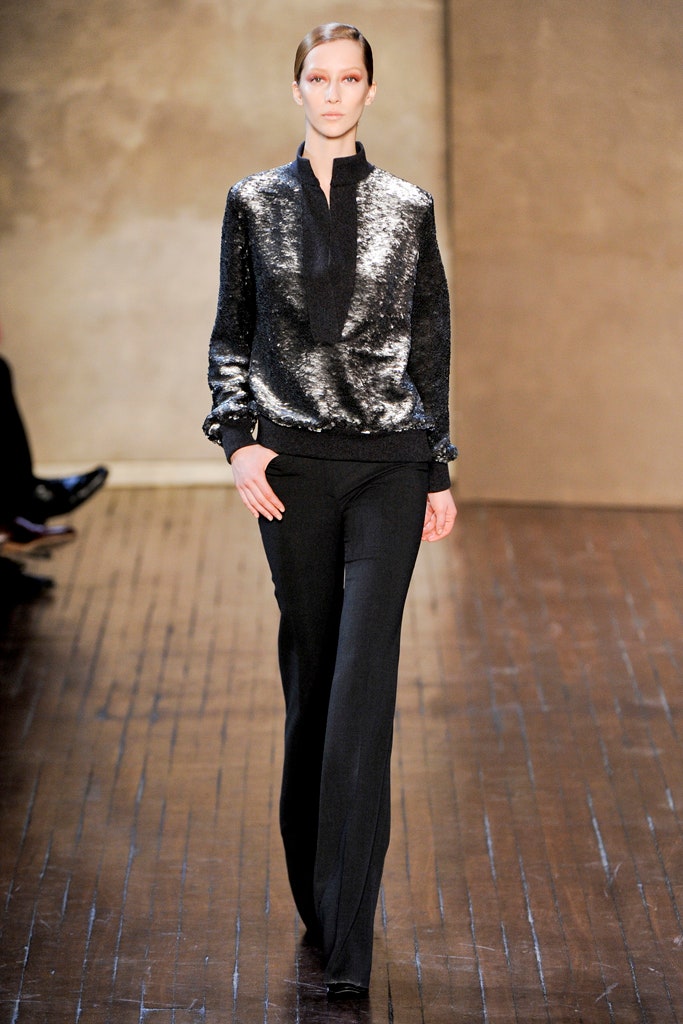 black sequin long-sleeve collared fitted zippered shiny top