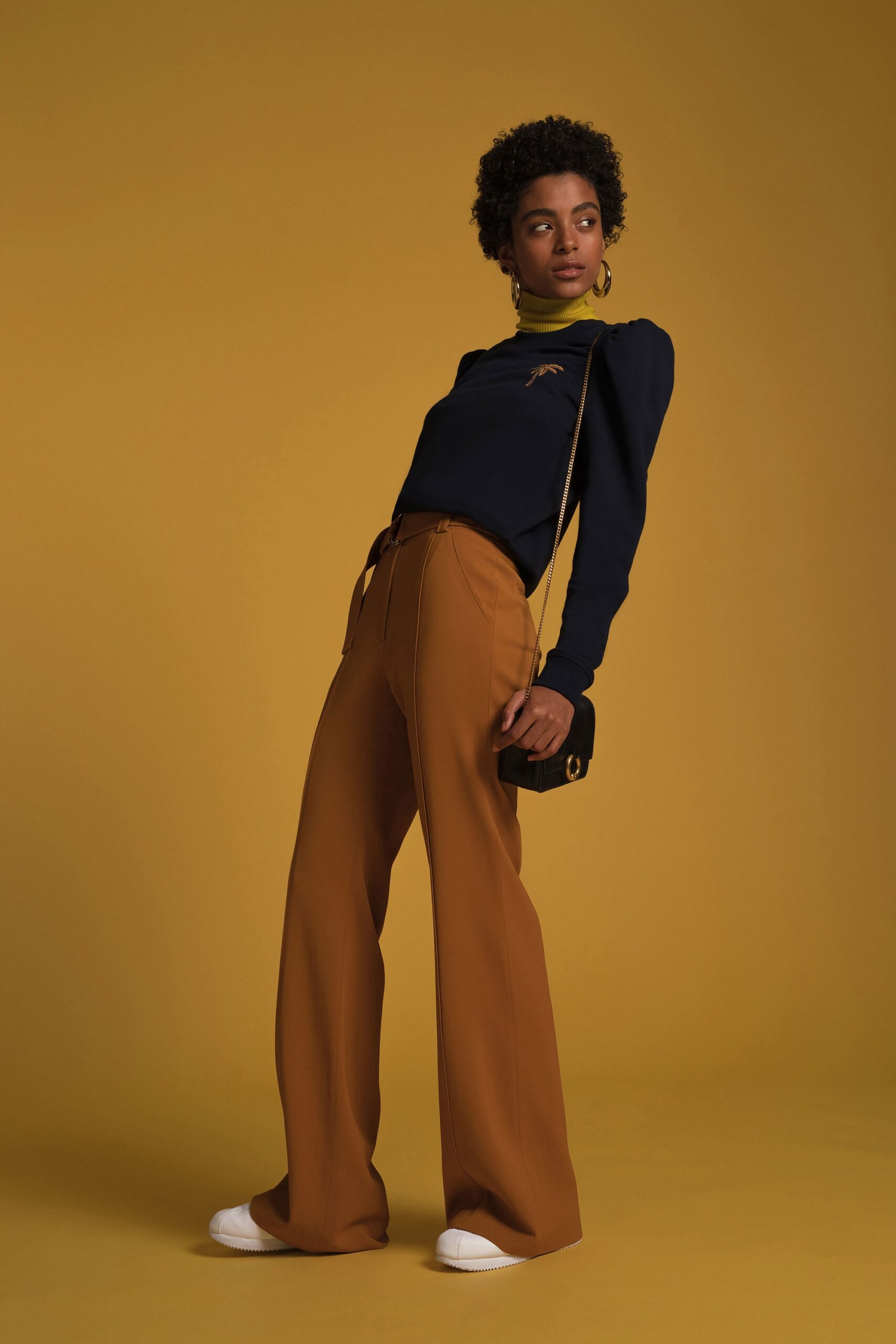 brown cotton relaxed high-waisted wide-leg pants