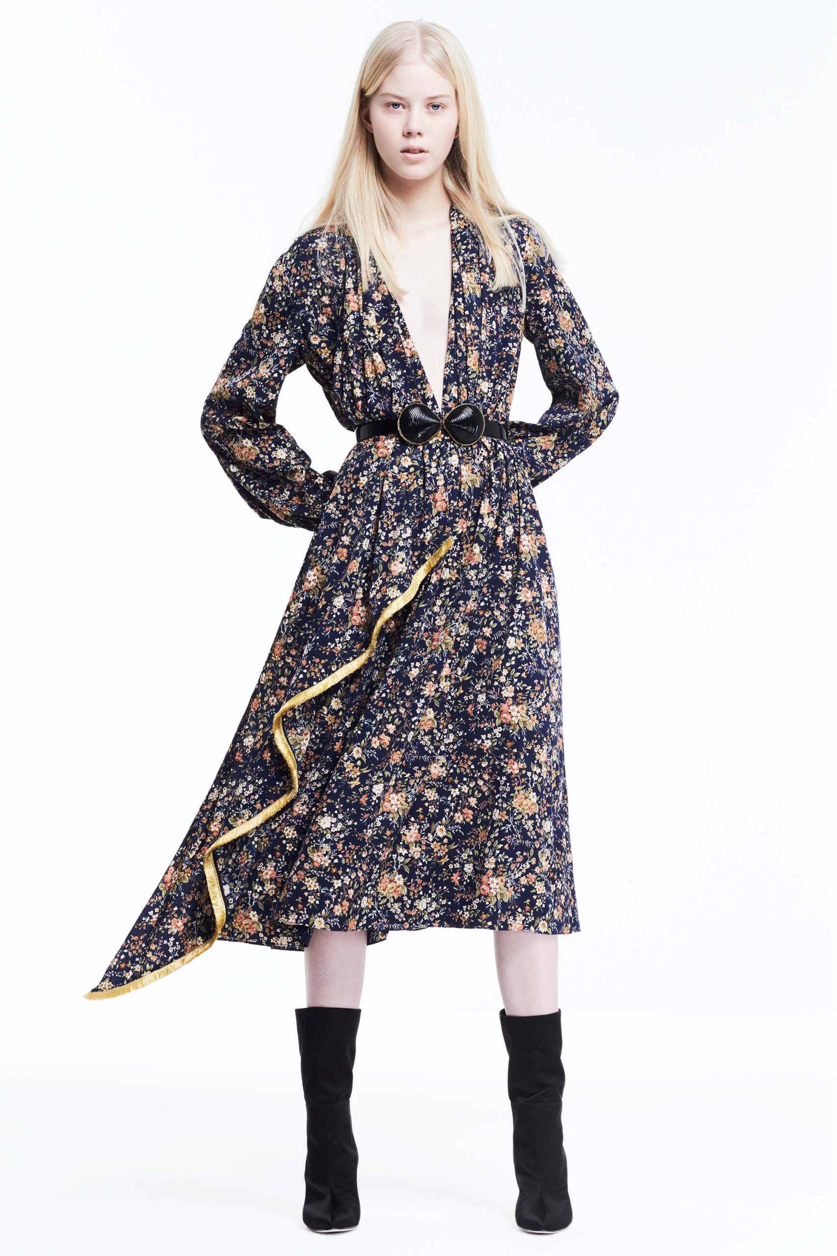 floral belted midi dress