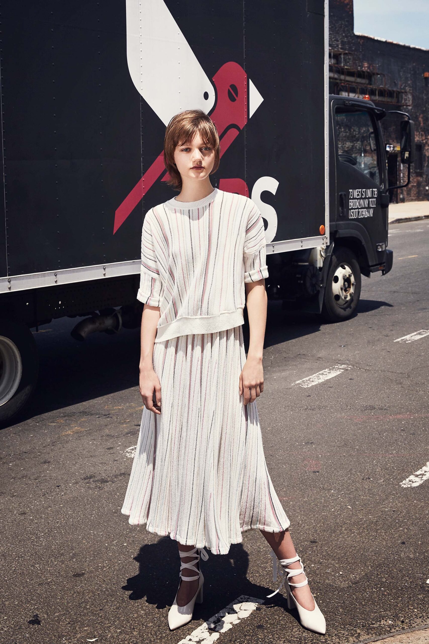 white gray pleated midi dress