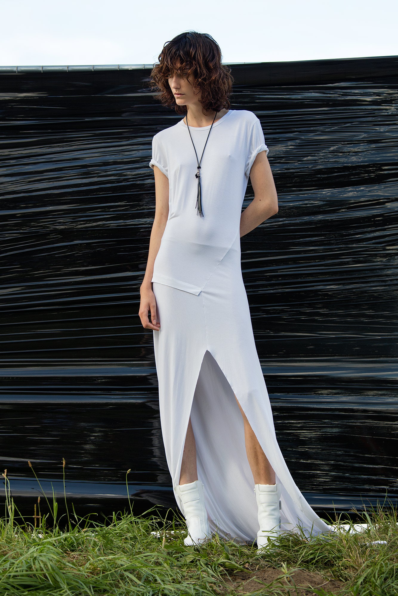 white fitted midi dress