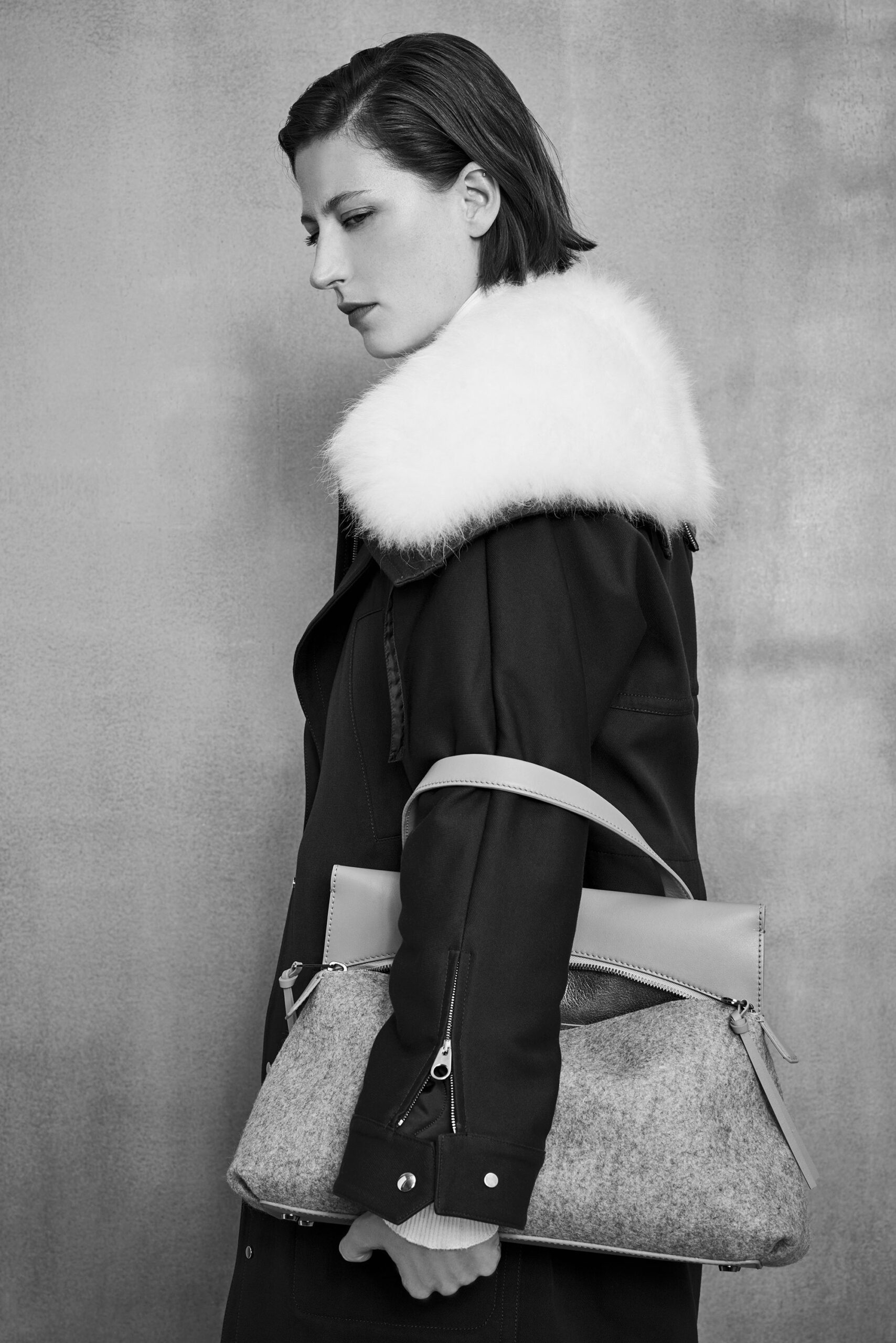 black wool coat with fur collar