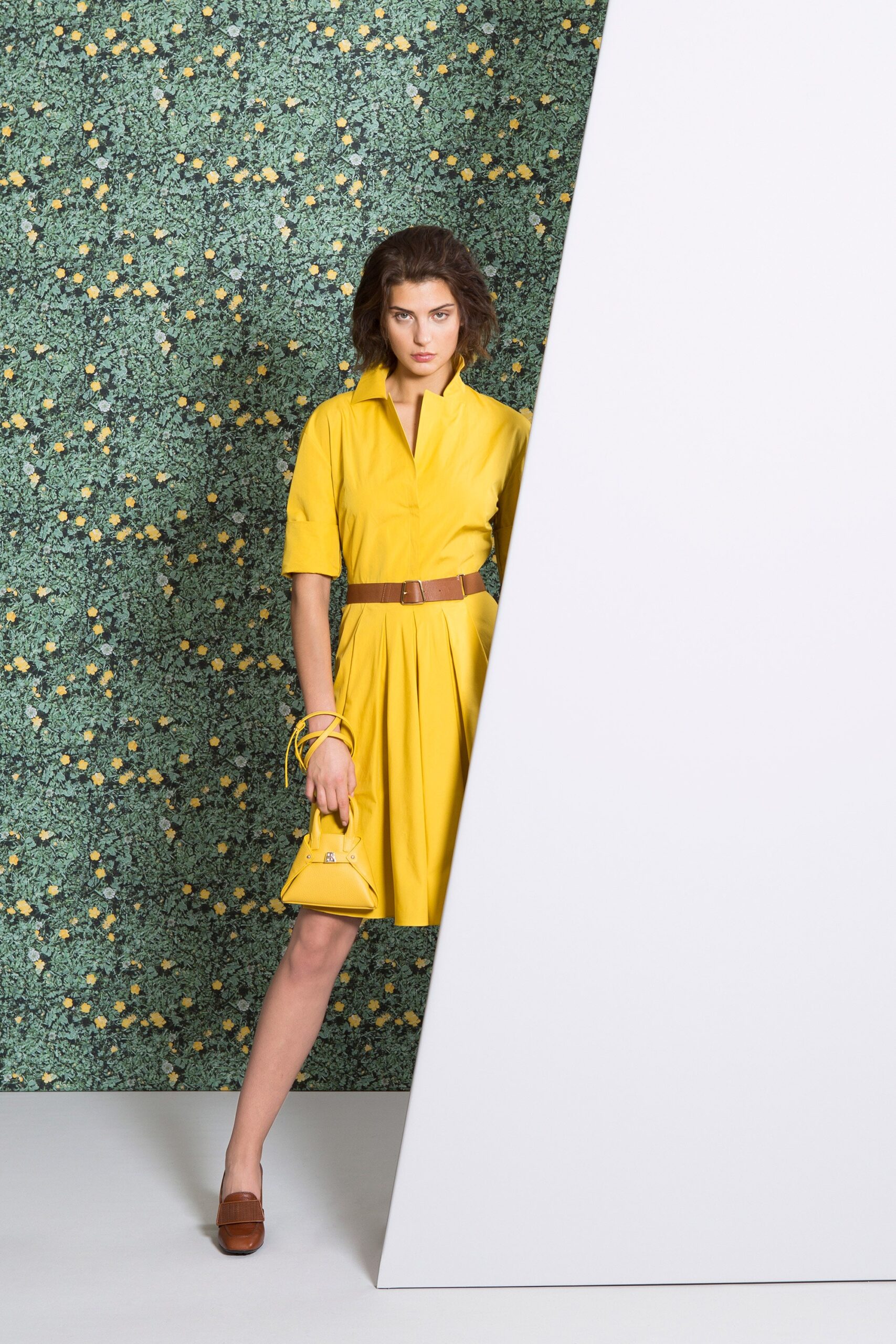 yellow collared midi dress