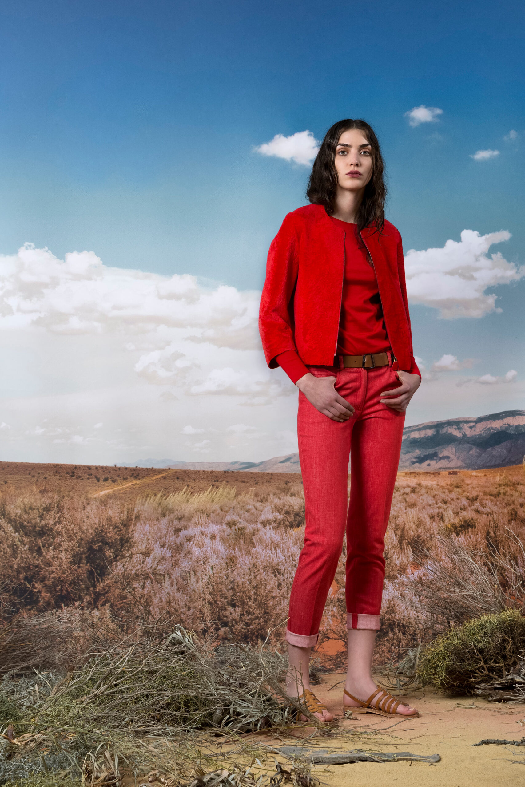 red jacket and pants outfit