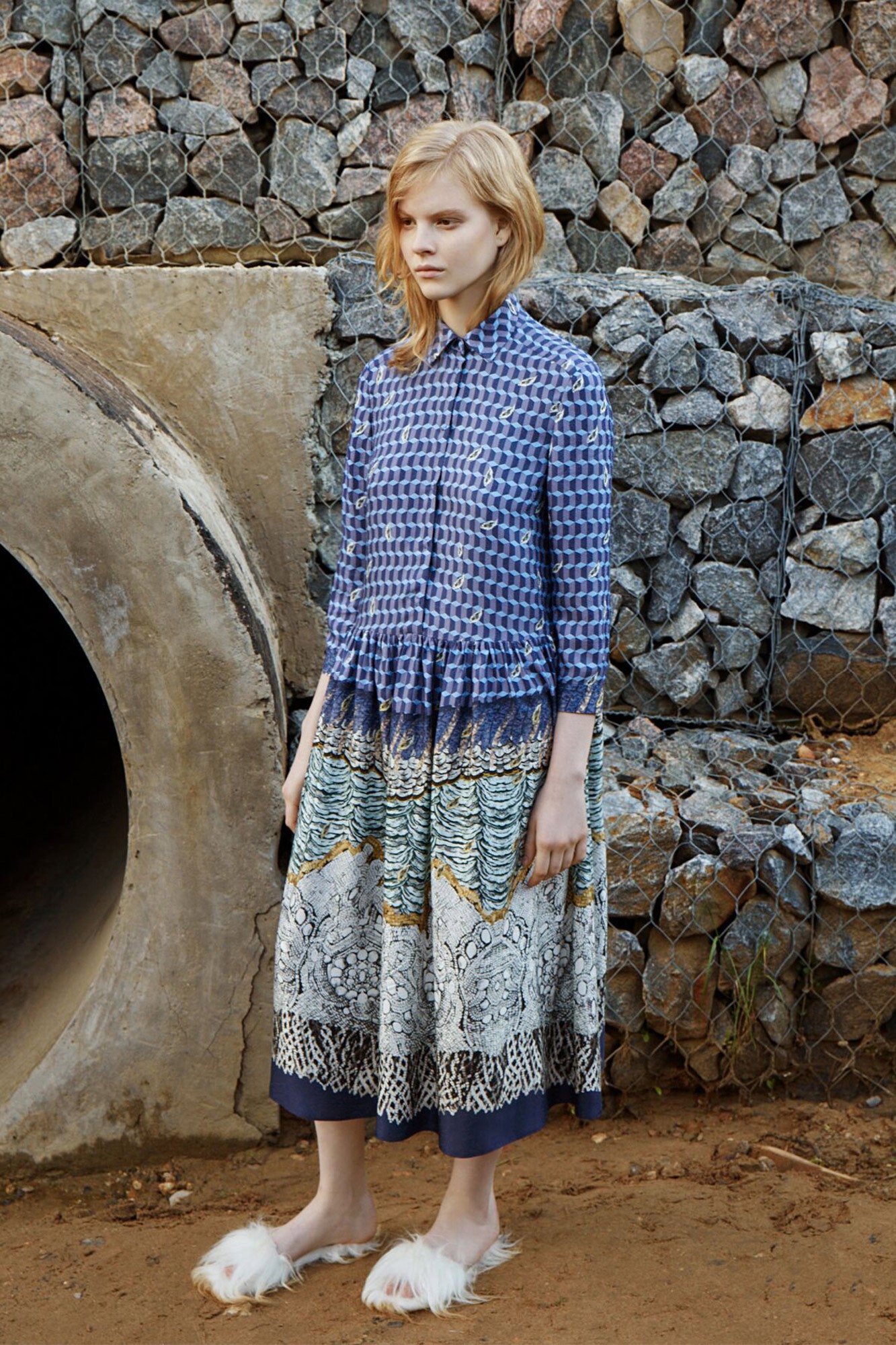 multi cotton fitted tiered midi skirt