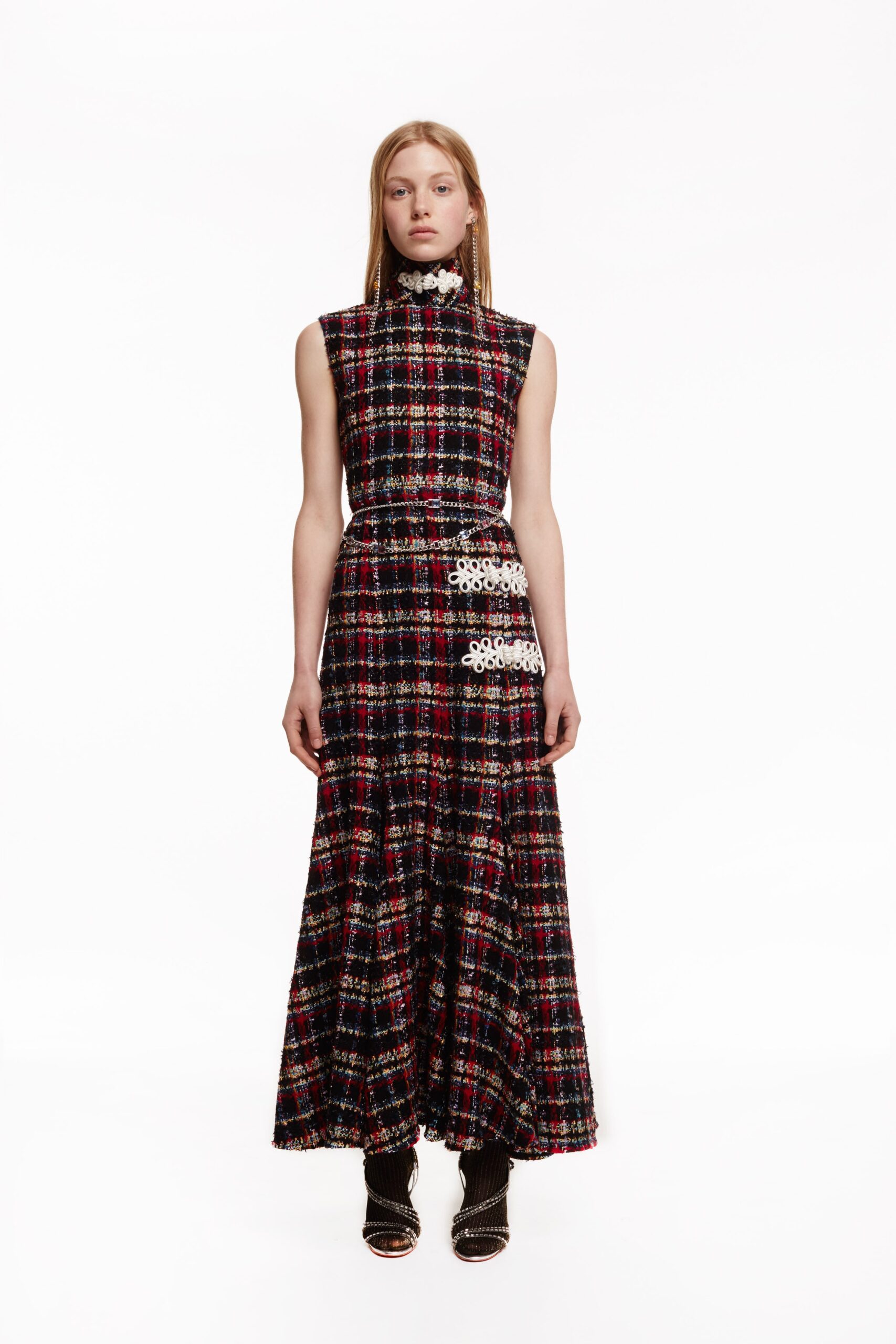 fitted tiered tweed dress