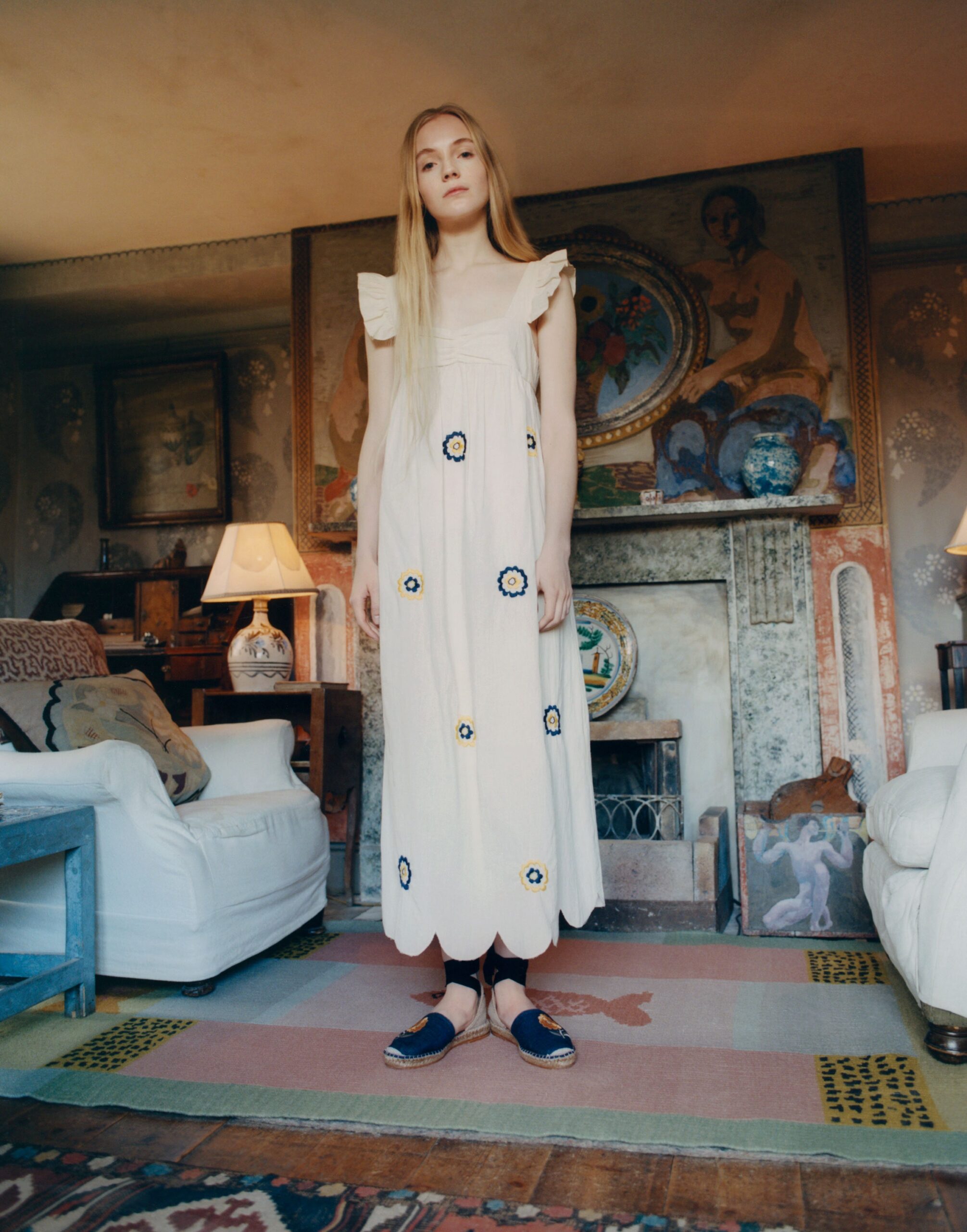 beige midi dress with embroidery