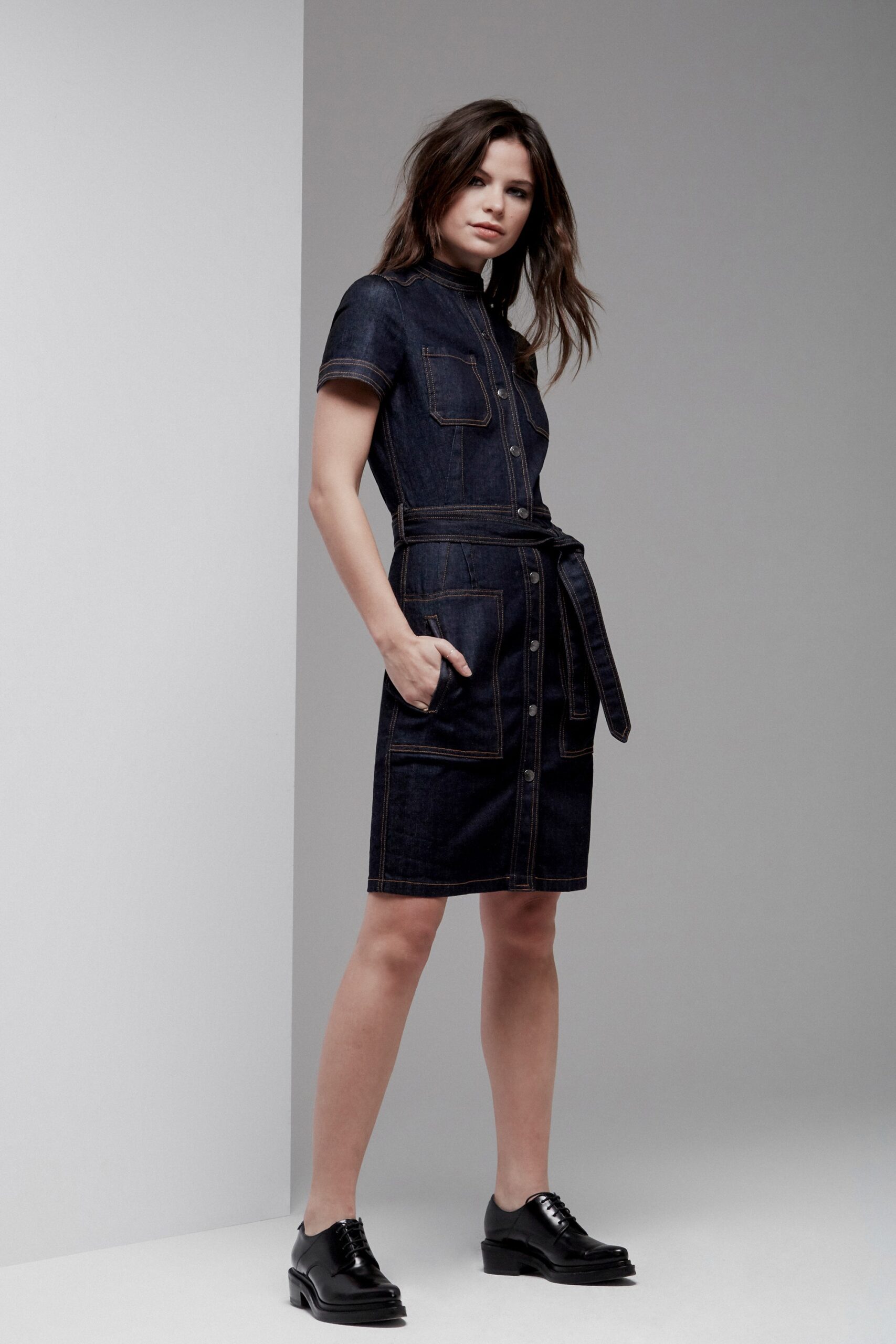 blue denim fitted dress