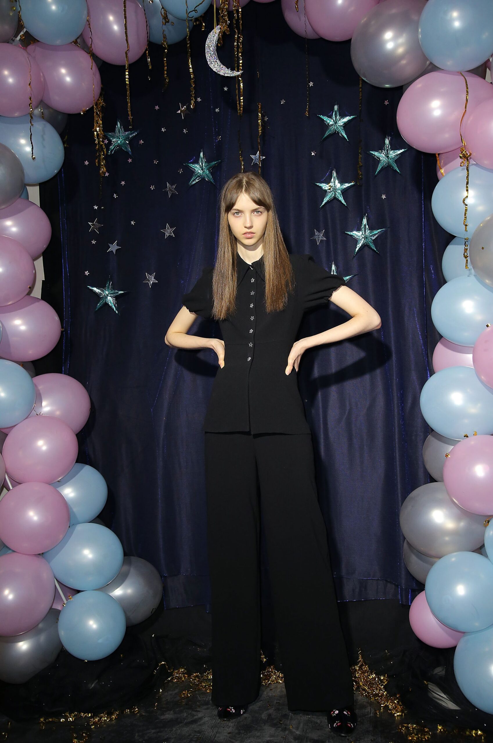 black fitted top and pants
