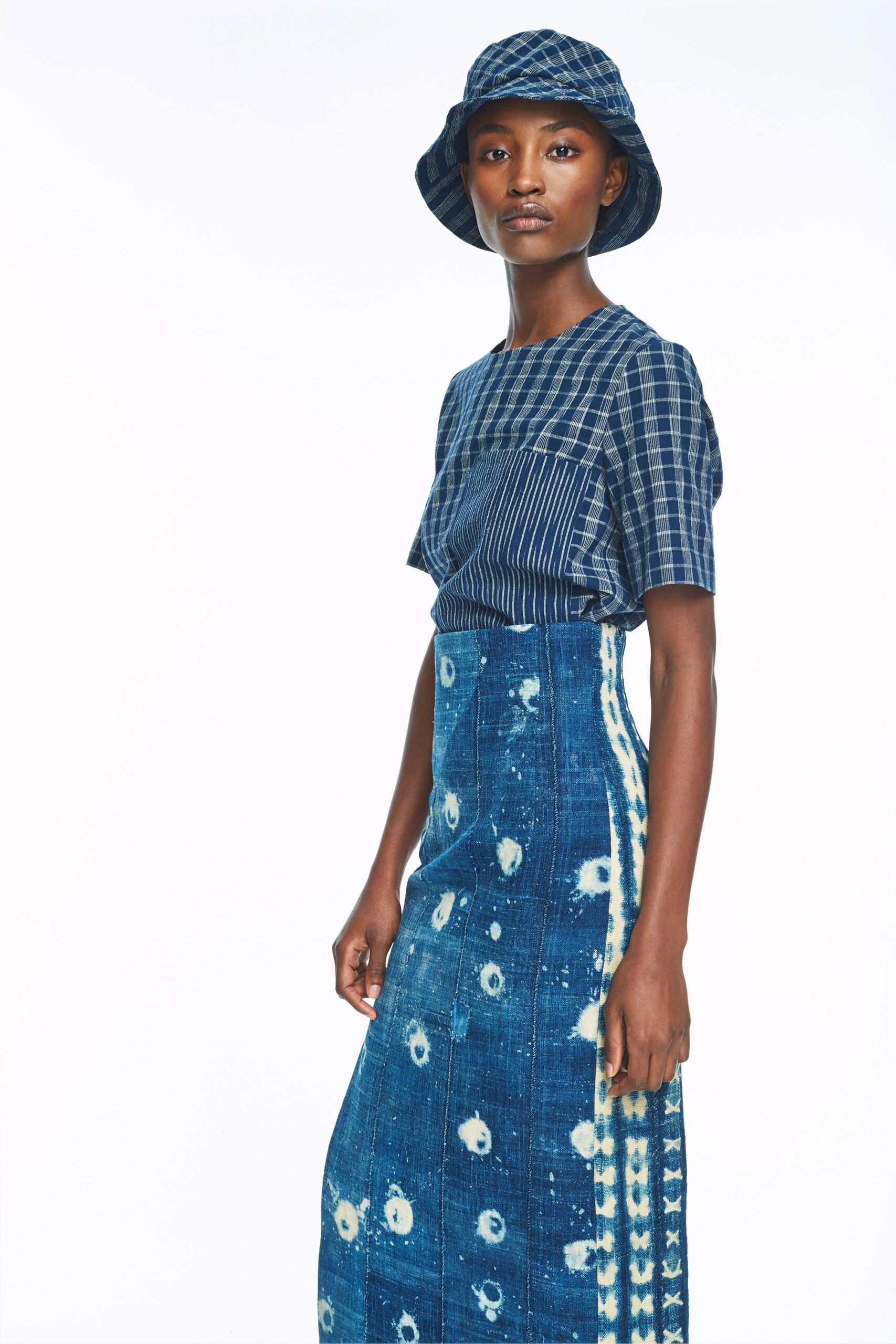 blue checked hat