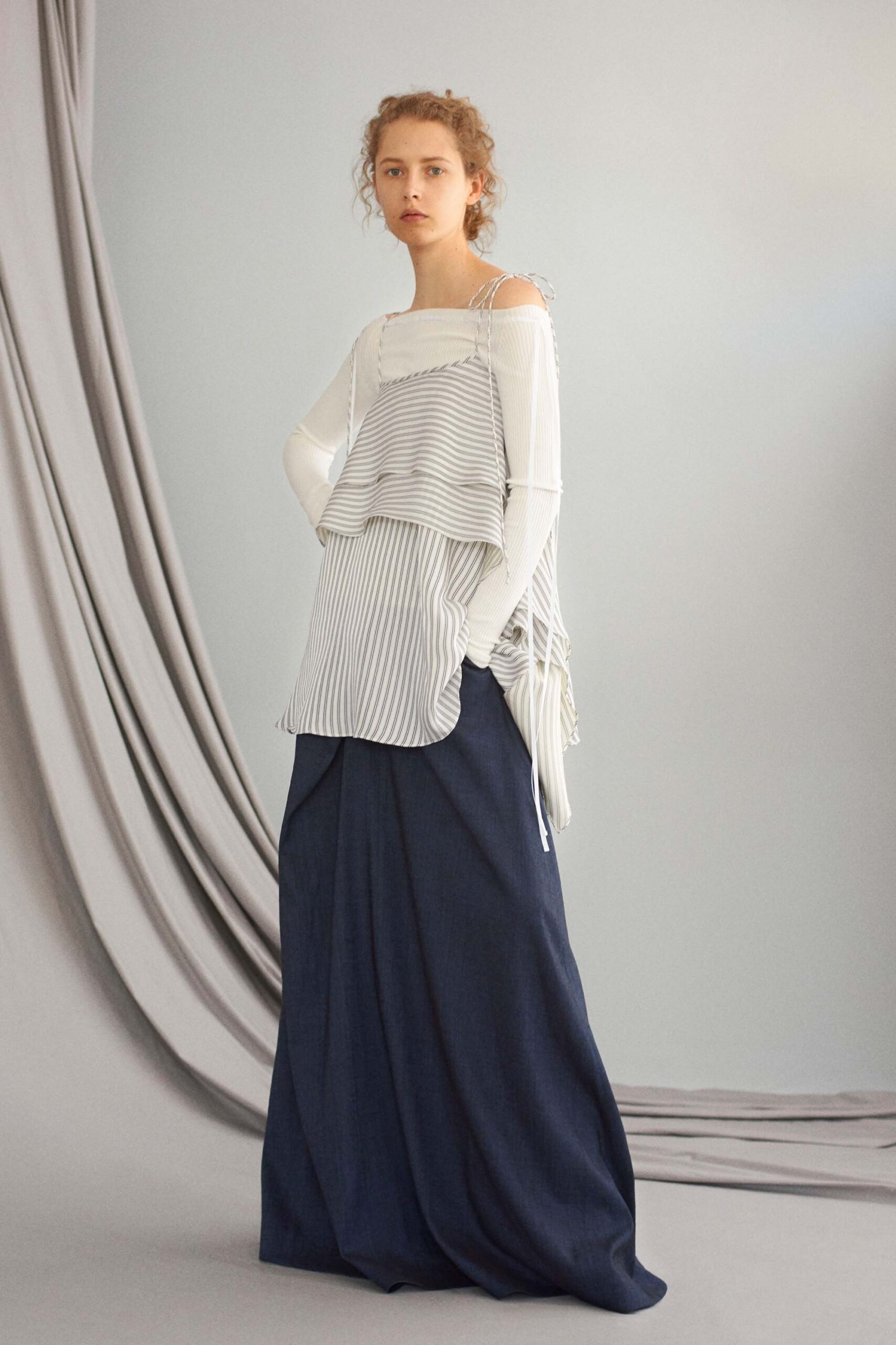 relaxed striped top with maxi skirt