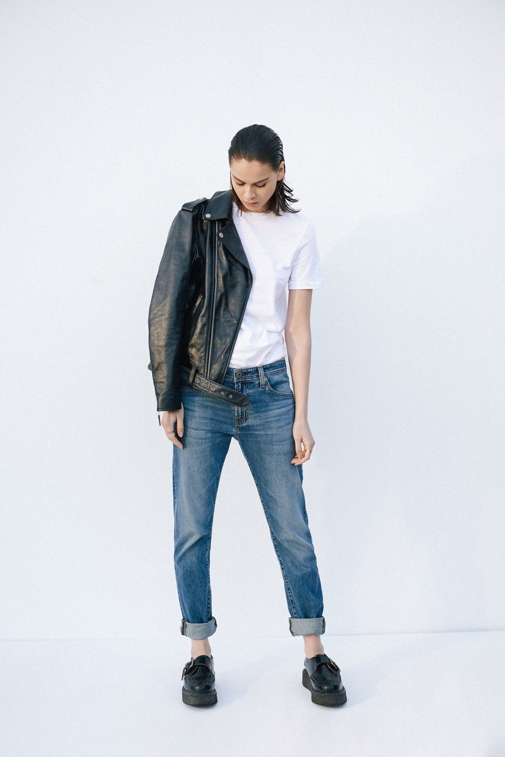 black leather jacket with jeans