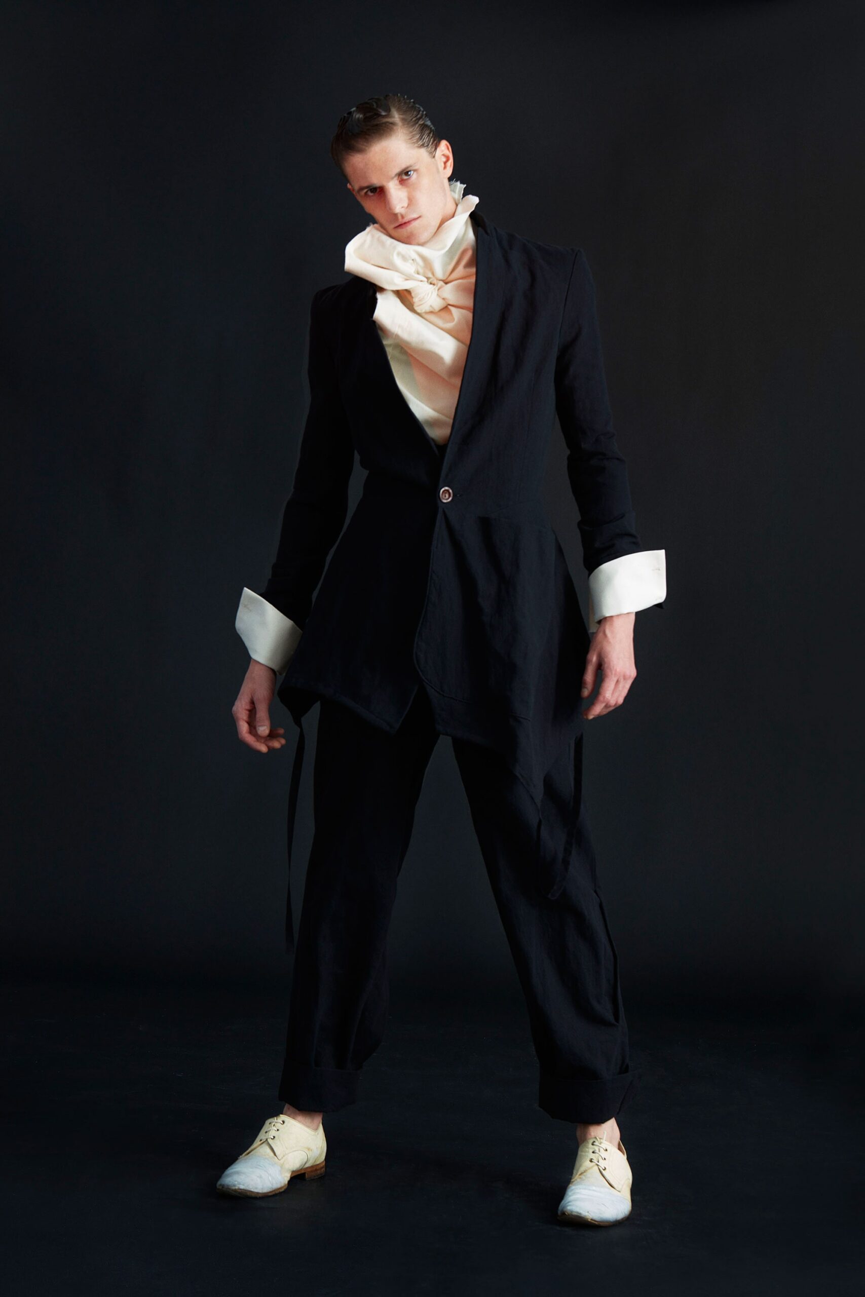 black tailored blazer with white shirt