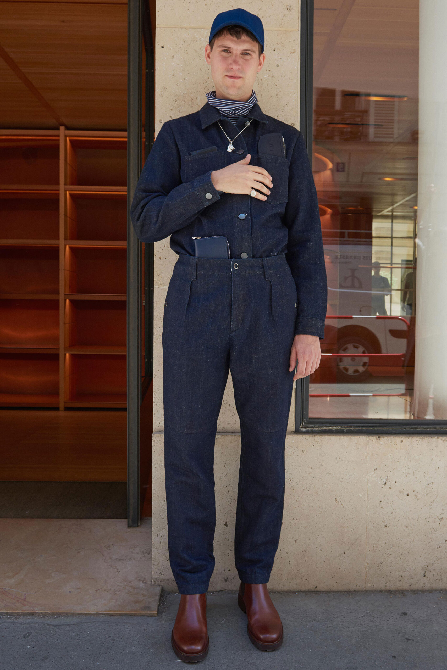 blue denim jacket and pants