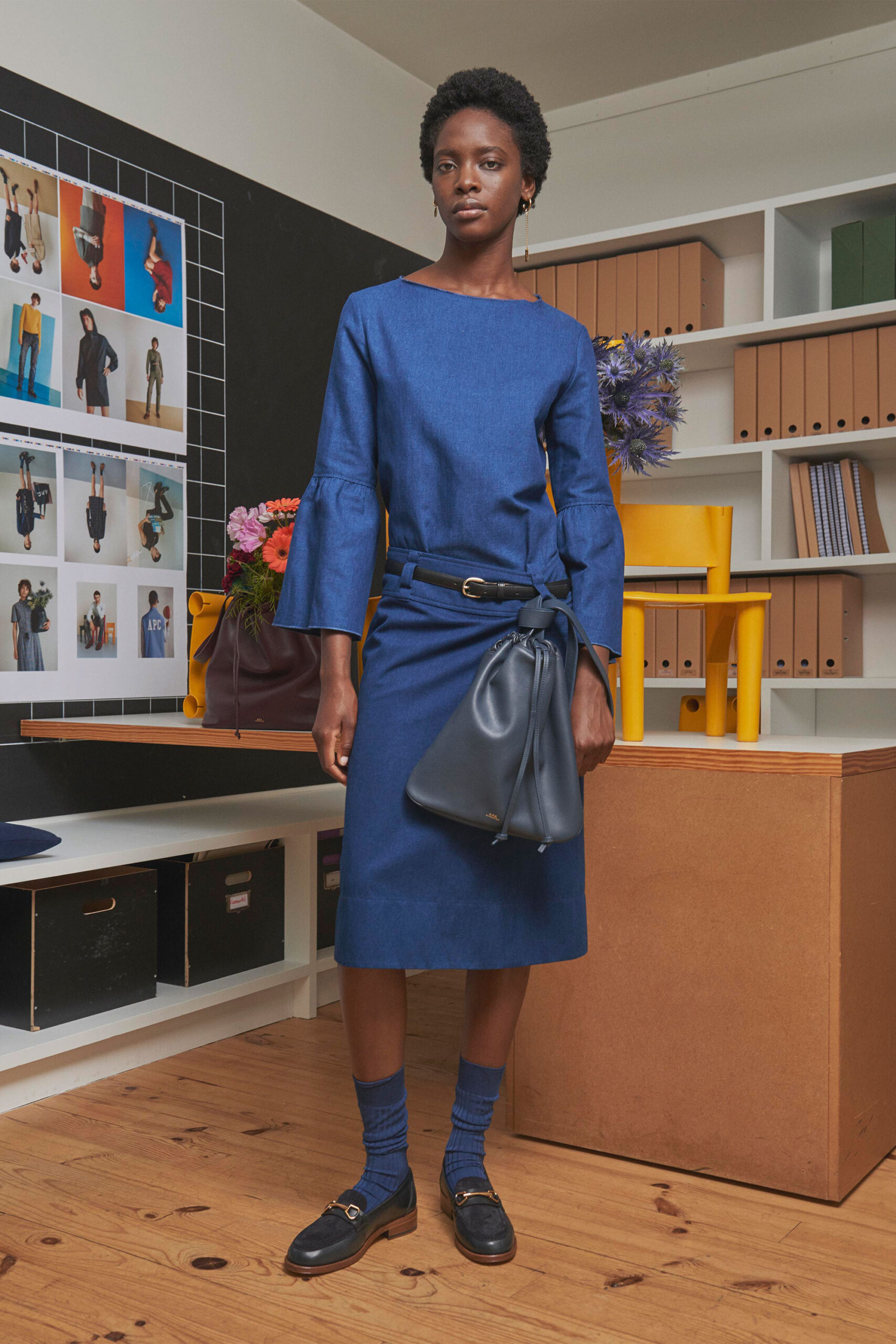 blue cotton fitted dress