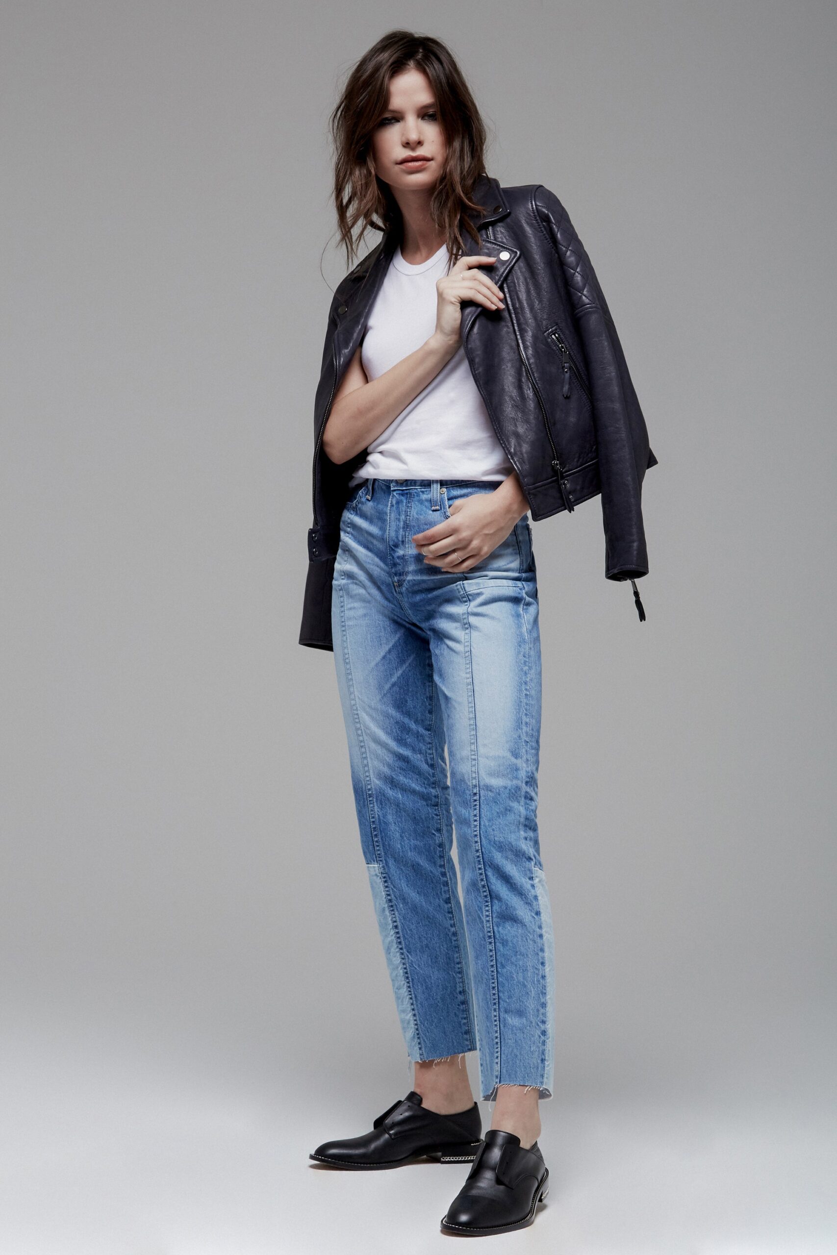 black leather jacket with jeans